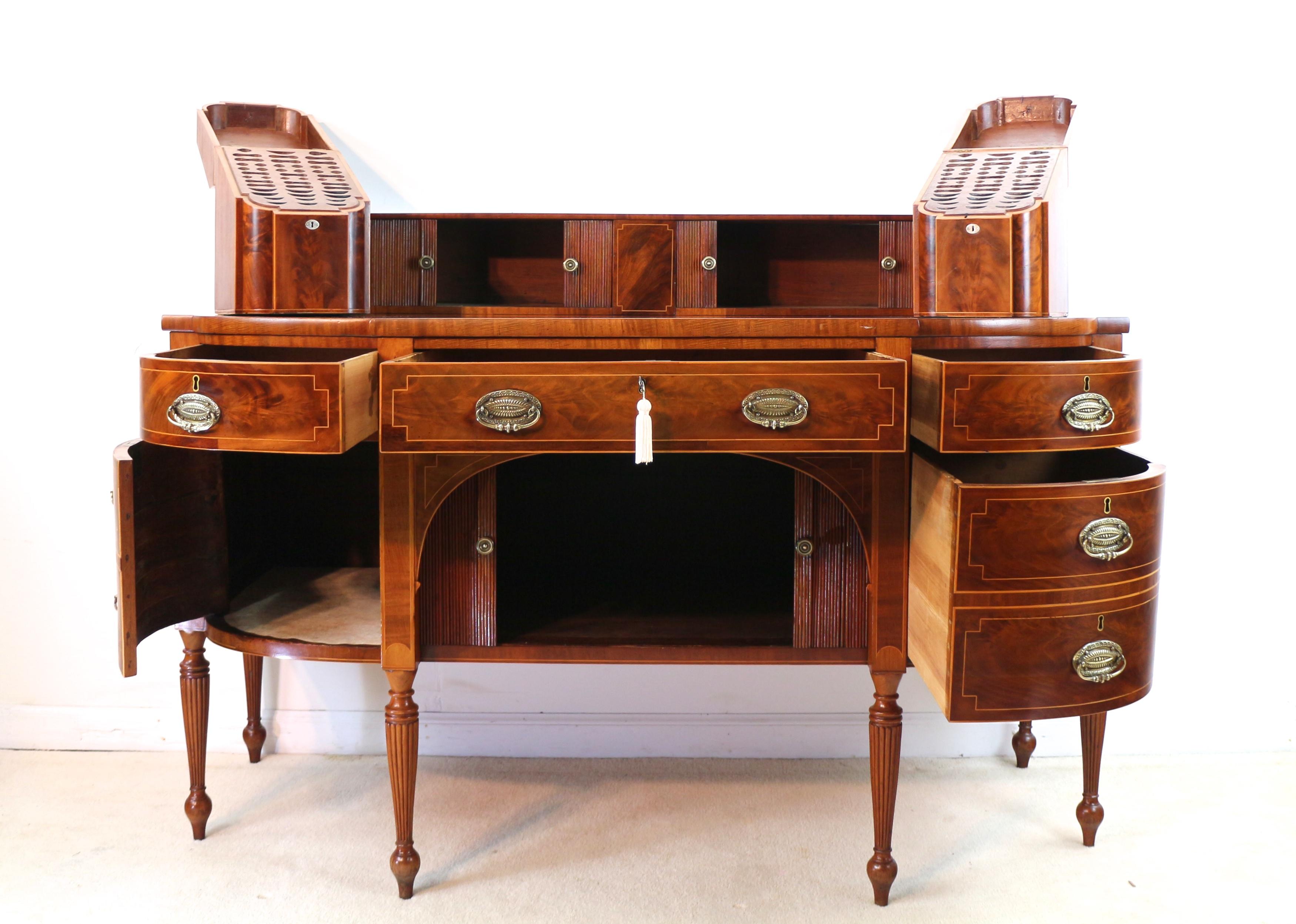 Antique George III Scottish Flame Mahogany Inlaid Stageback Cellarette Sideboard For Sale 10