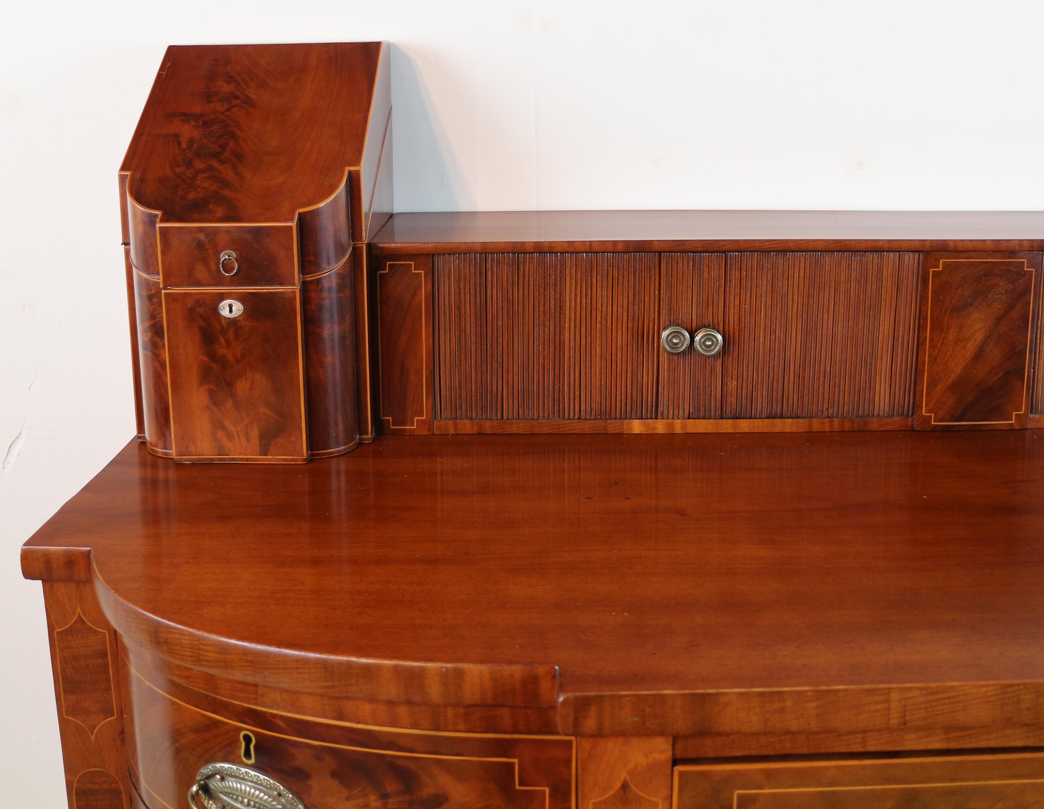 Antique George III Scottish Flame Mahogany Inlaid Stageback Cellarette Sideboard For Sale 1