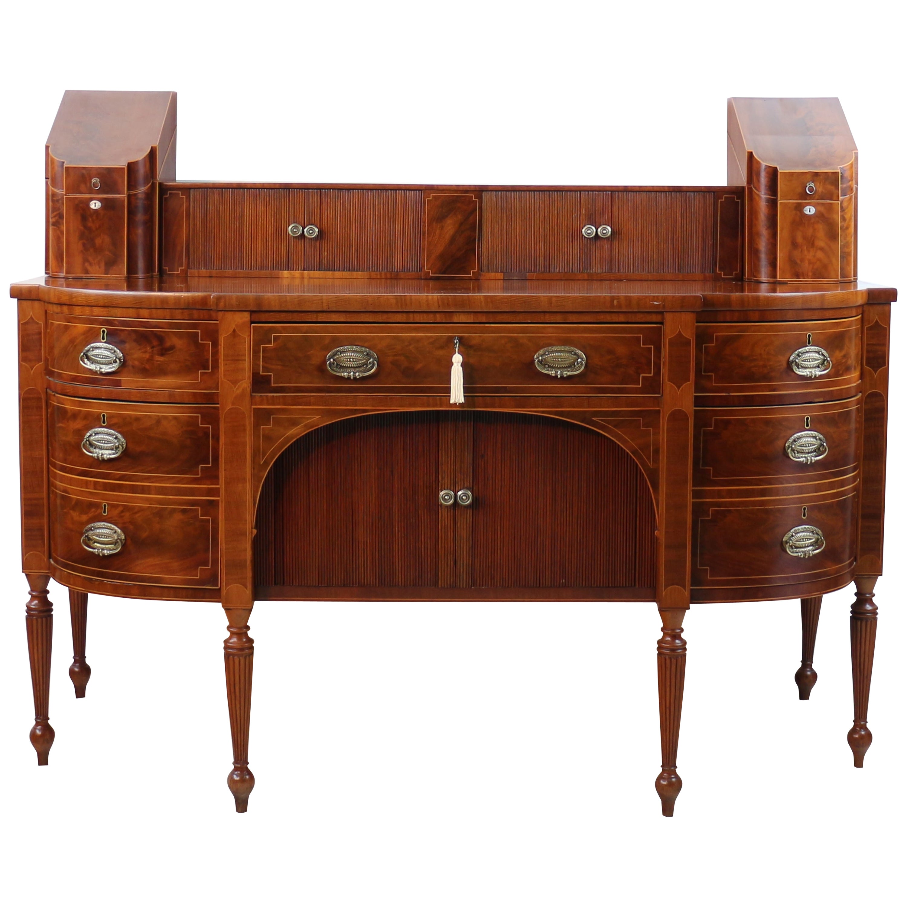 Antique George III Scottish Flame Mahogany Inlaid Stageback Cellarette Sideboard