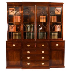 Antiguo Secretaire George III Breakfront Bookcase Siglo XIX