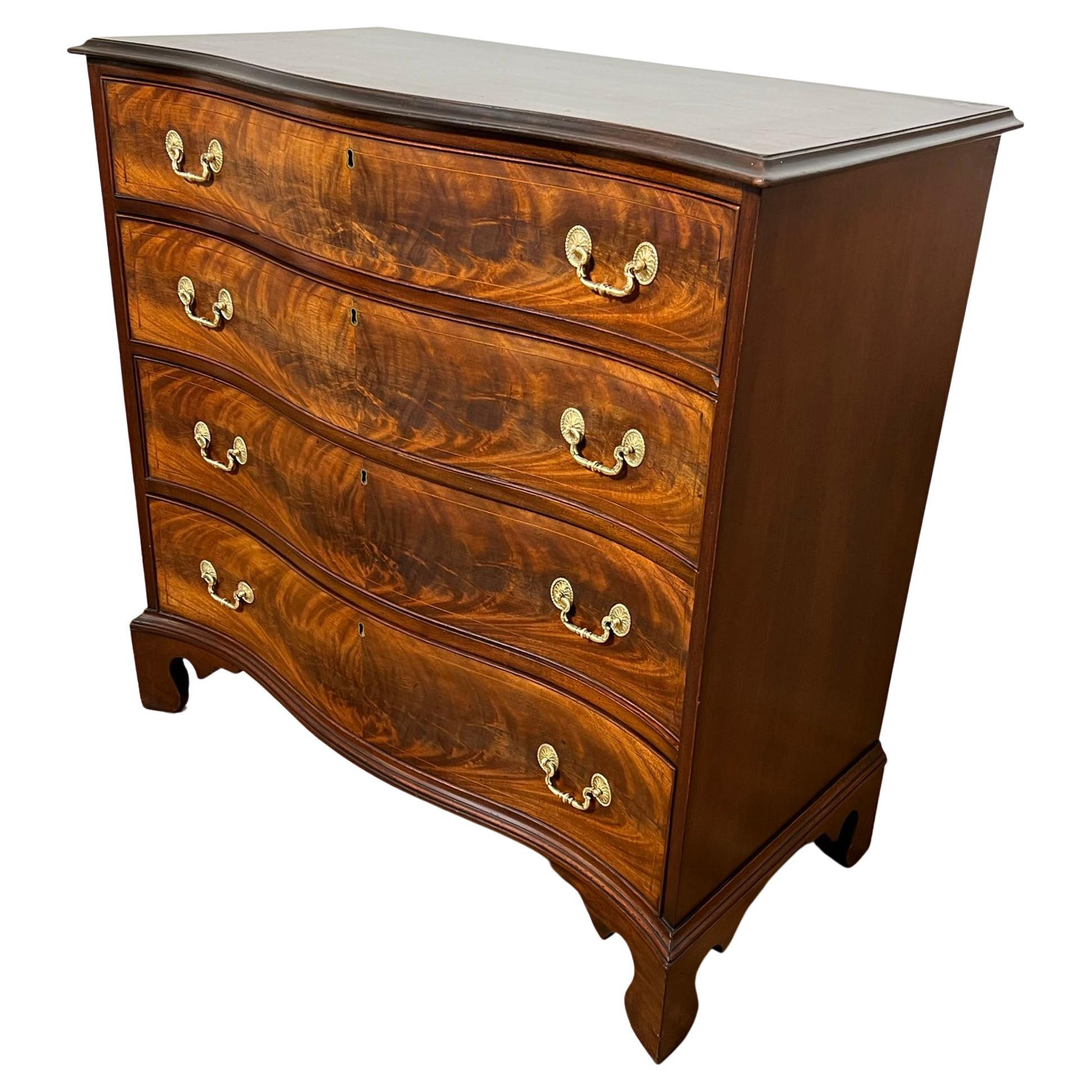 Antique George III Serpentine Mahogany Chest of Drawers, Ca. 1790s For Sale