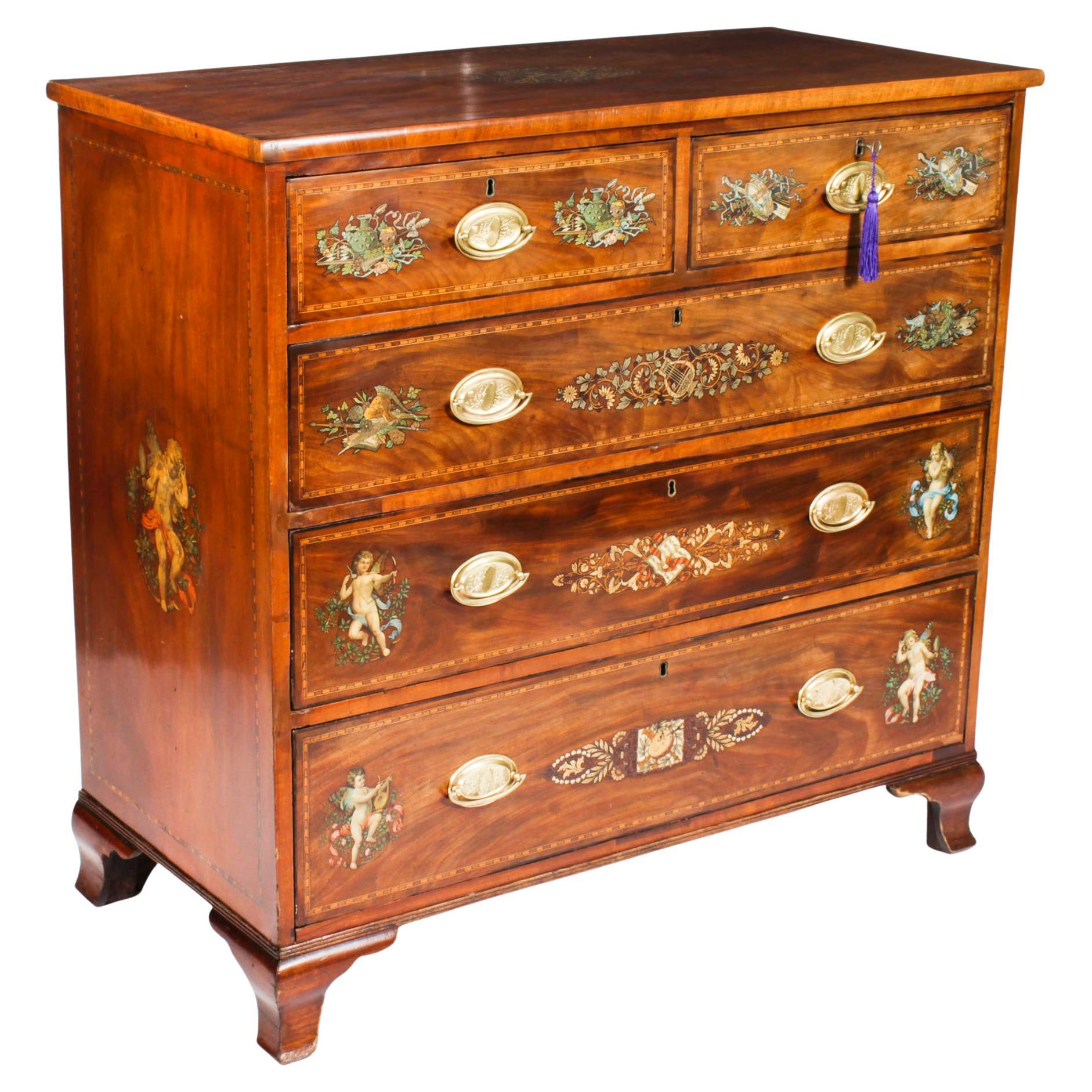 Antique George III Sheraton Painted Chest Drawers Late 18th Century For Sale