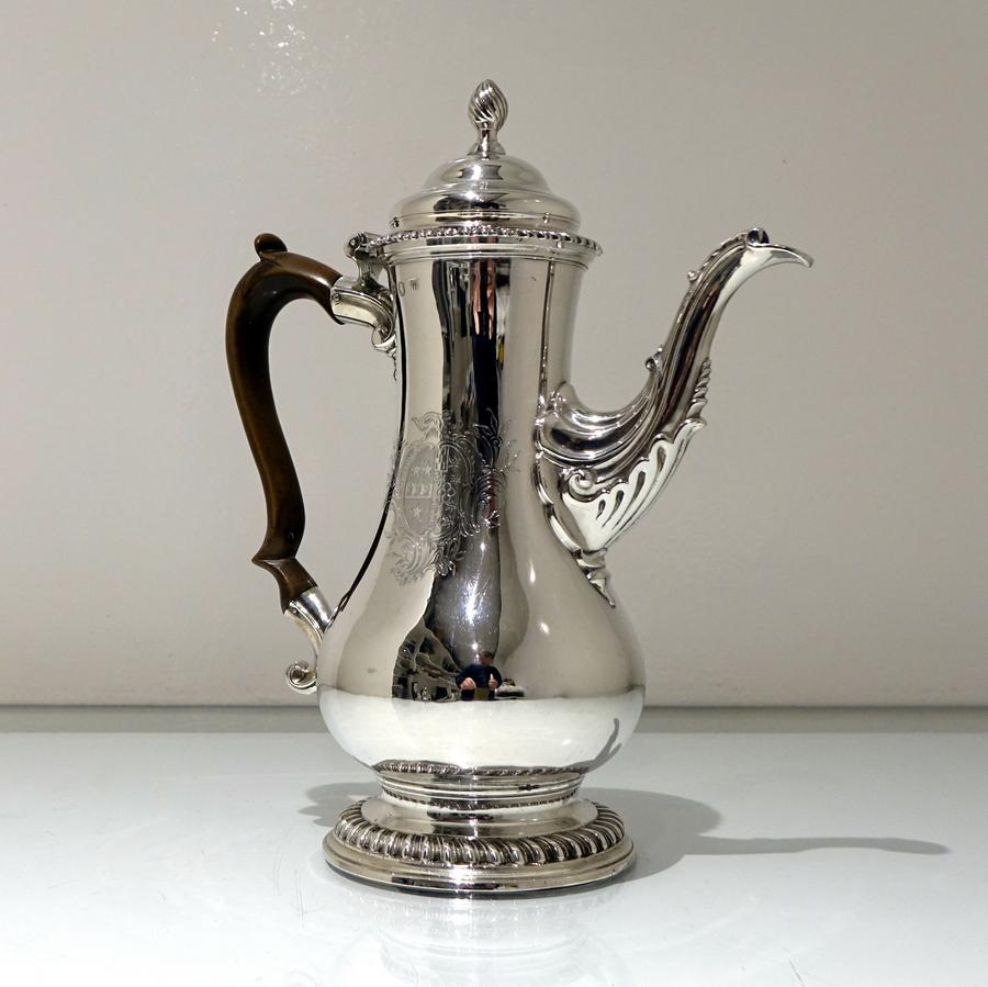 18th Century and Earlier Antique George III Silver Coffee Pot London 1763 Thomas Whipham & Charles Wright For Sale