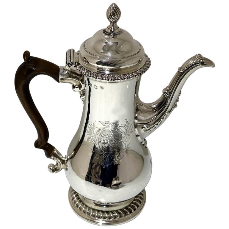 Antique George III Silver Coffee Pot London 1763 Thomas Whipham & Charles Wright For Sale