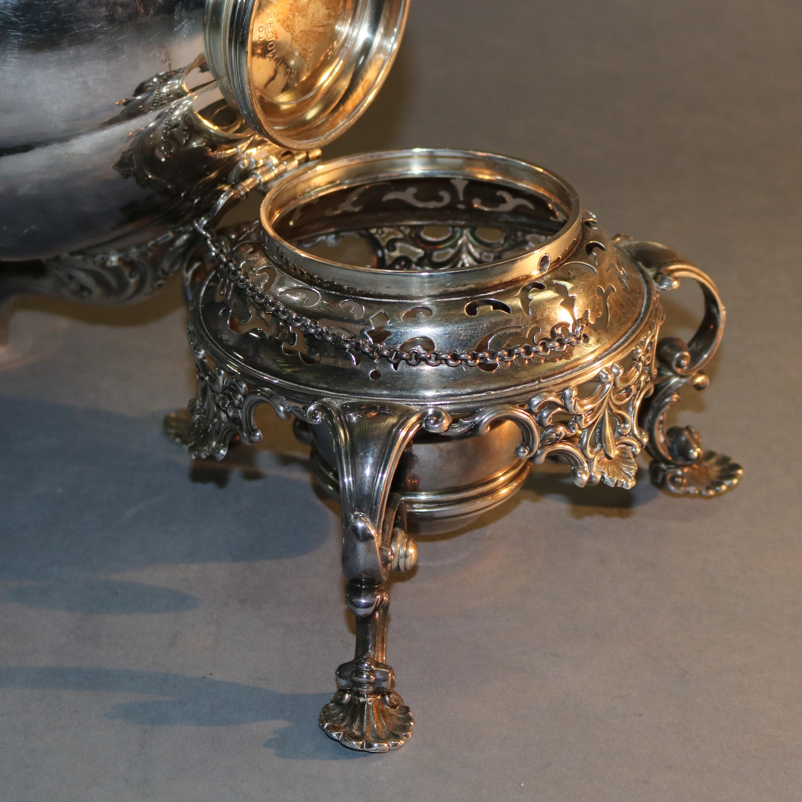 Antique George III Silver Plate Tilting Teapot with Burner Stand, Circa 1830 1