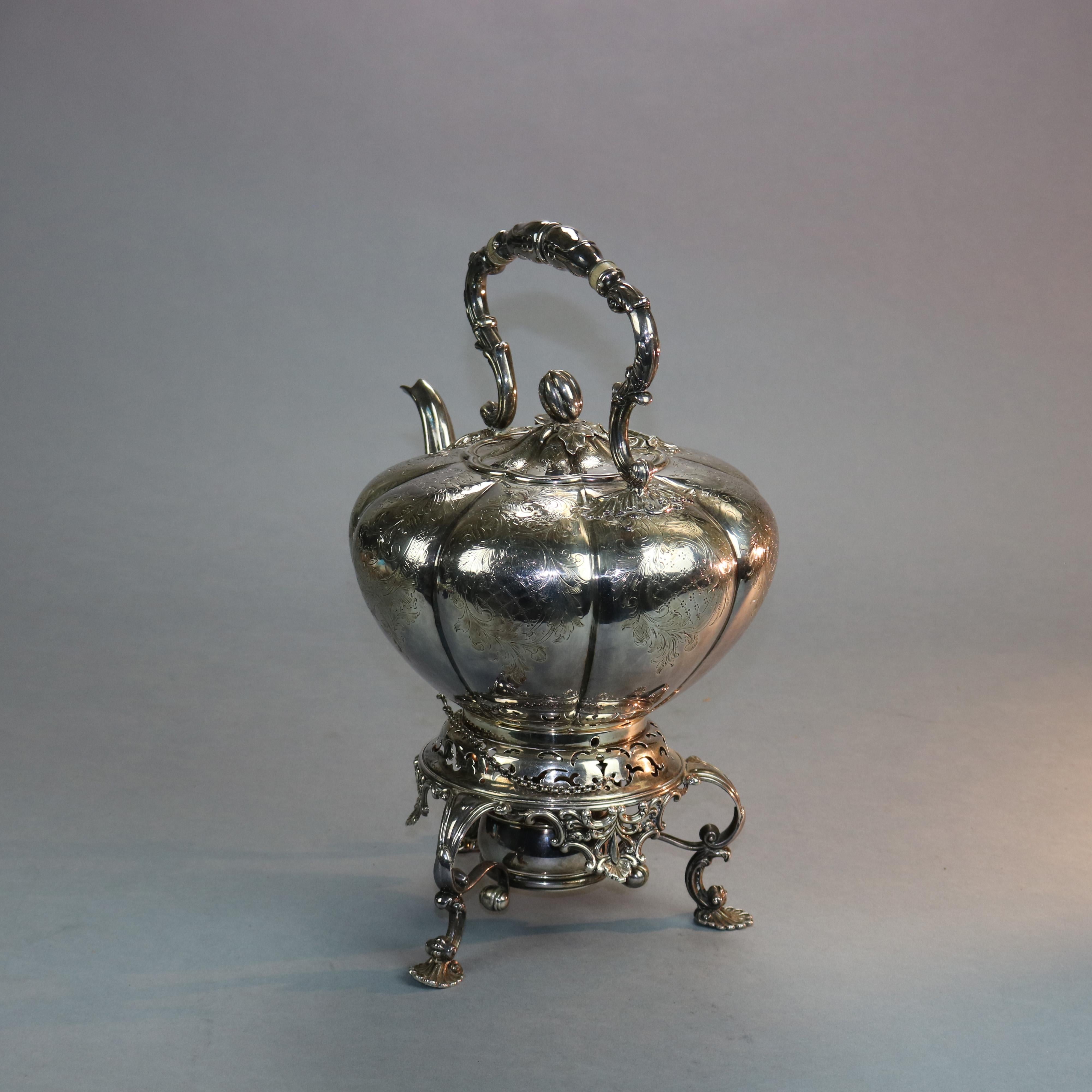 Antique George III Silver Plate Tilting Teapot with Burner Stand, Circa 1830 6