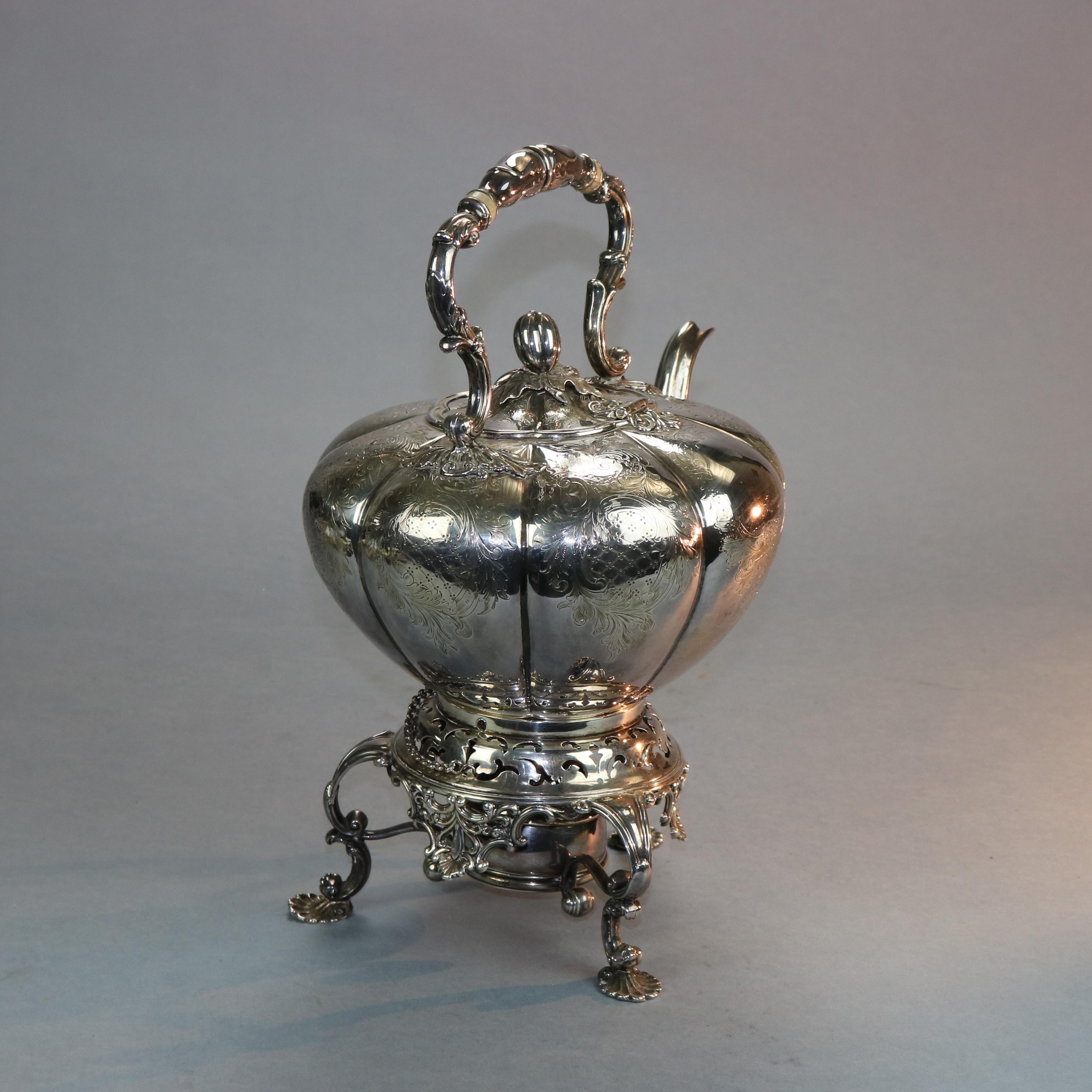 Antique George III Silver Plate Tilting Teapot with Burner Stand, Circa 1830 7