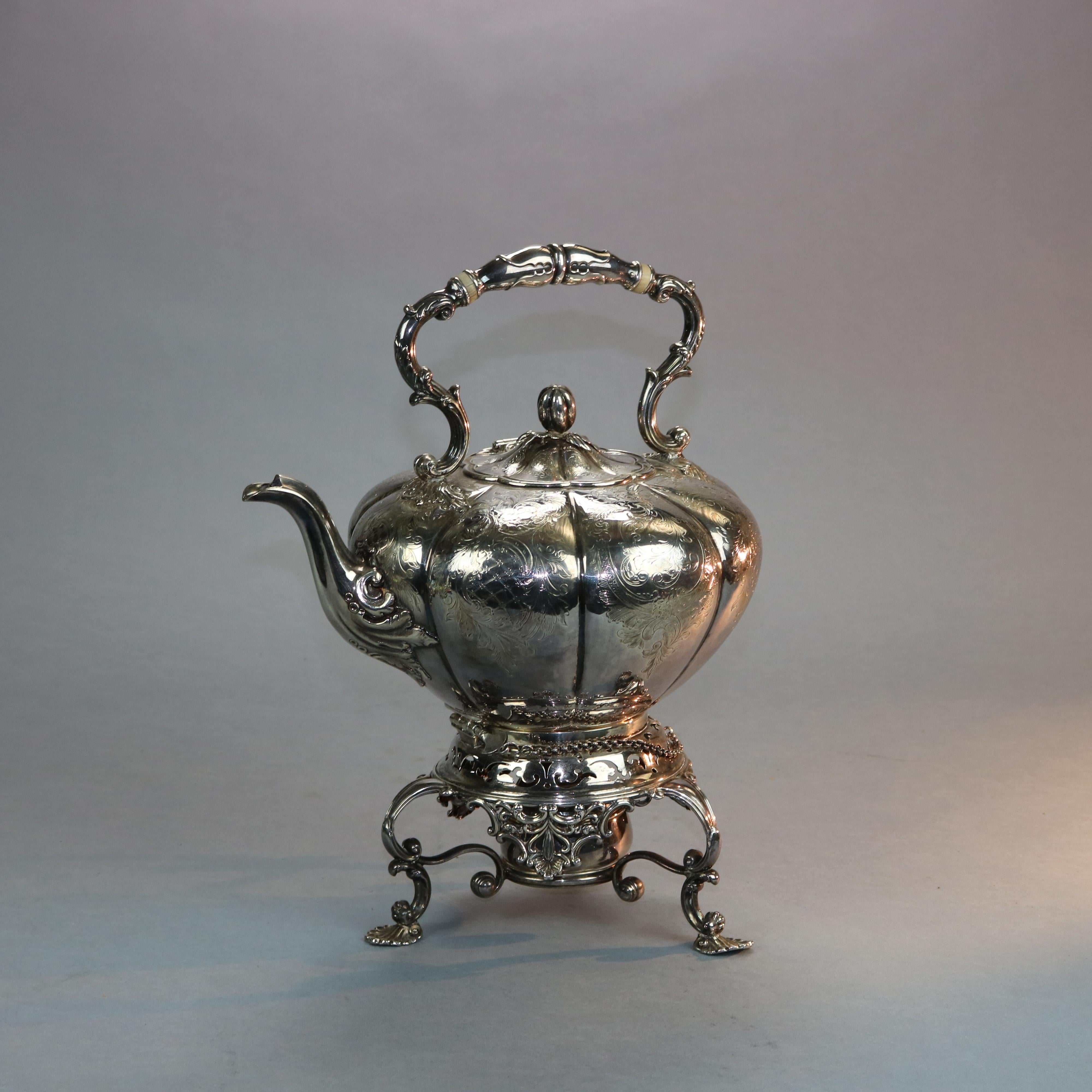 Antique George III Silver Plate Tilting Teapot with Burner Stand, Circa 1830 8