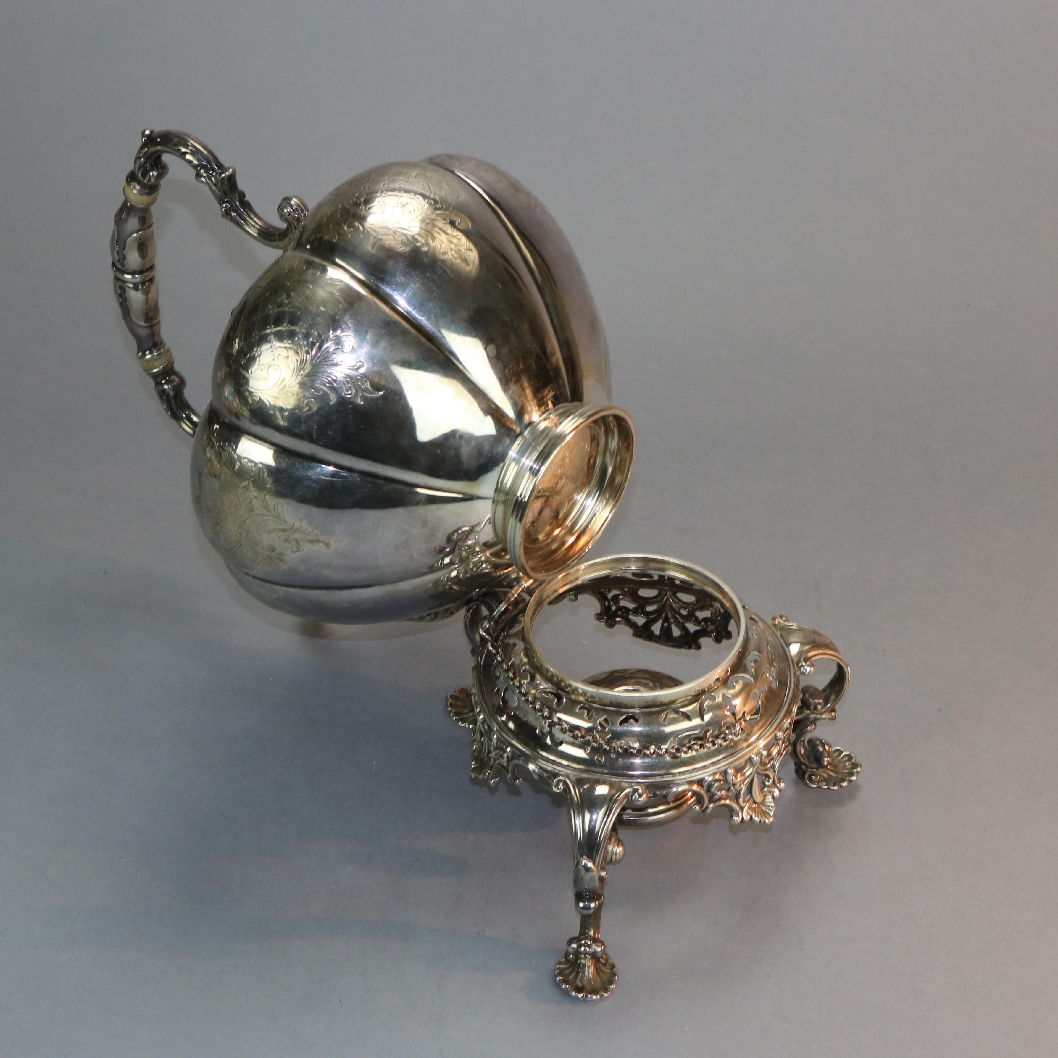 Antique George III Silver Plate Tilting Teapot with Burner Stand, Circa 1830 In Good Condition In Big Flats, NY