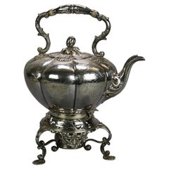 Antique George III Silver Plate Tilting Teapot with Burner Stand, Circa 1830