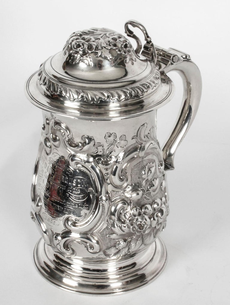 English Antique George III Silver Tankard London by John Swift, 1763, 18th Century For Sale
