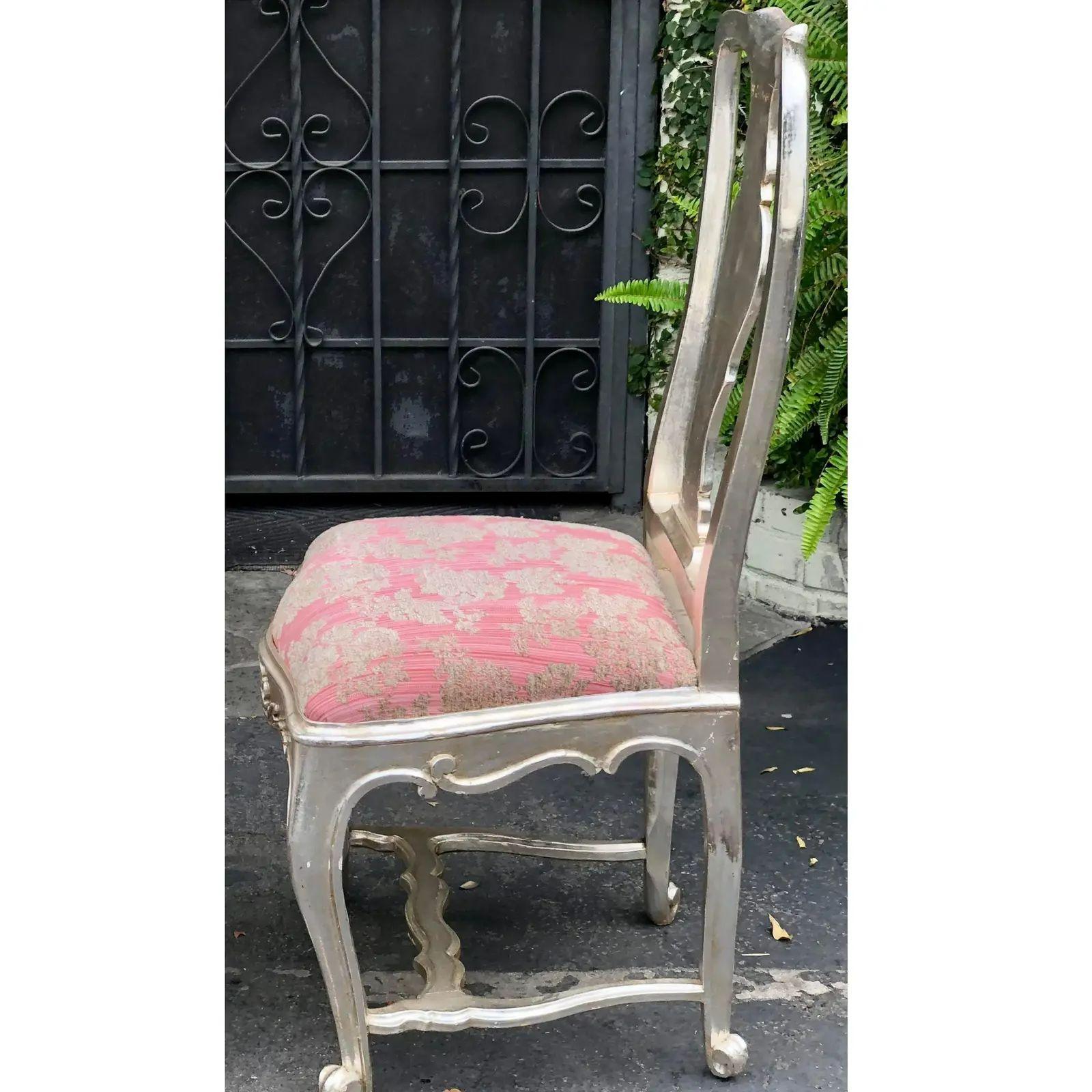 Georgian Antique George III Silverleaf Giltwood & Pink Chenille Side Chair, 18th Century For Sale