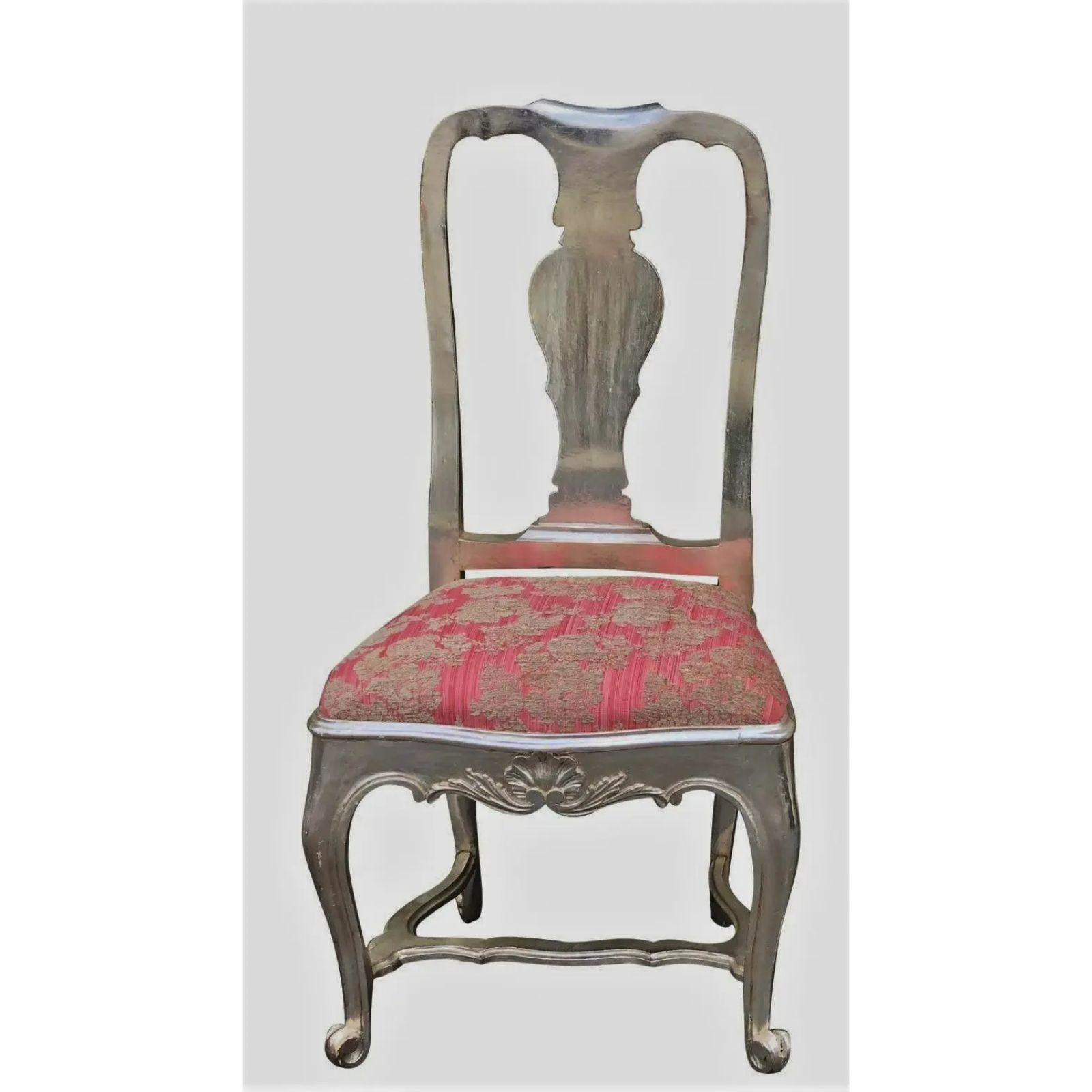 18th Century and Earlier Antique George III Silverleaf Giltwood & Pink Chenille Side Chair, 18th Century For Sale