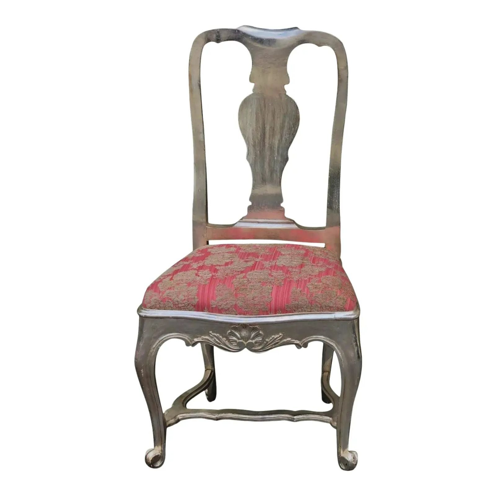 Antique George III Silverleaf Giltwood & Pink Chenille Side Chair, 18th Century For Sale