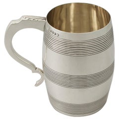 Antique George III Sterling Silver 'Barrel' Quart Mug