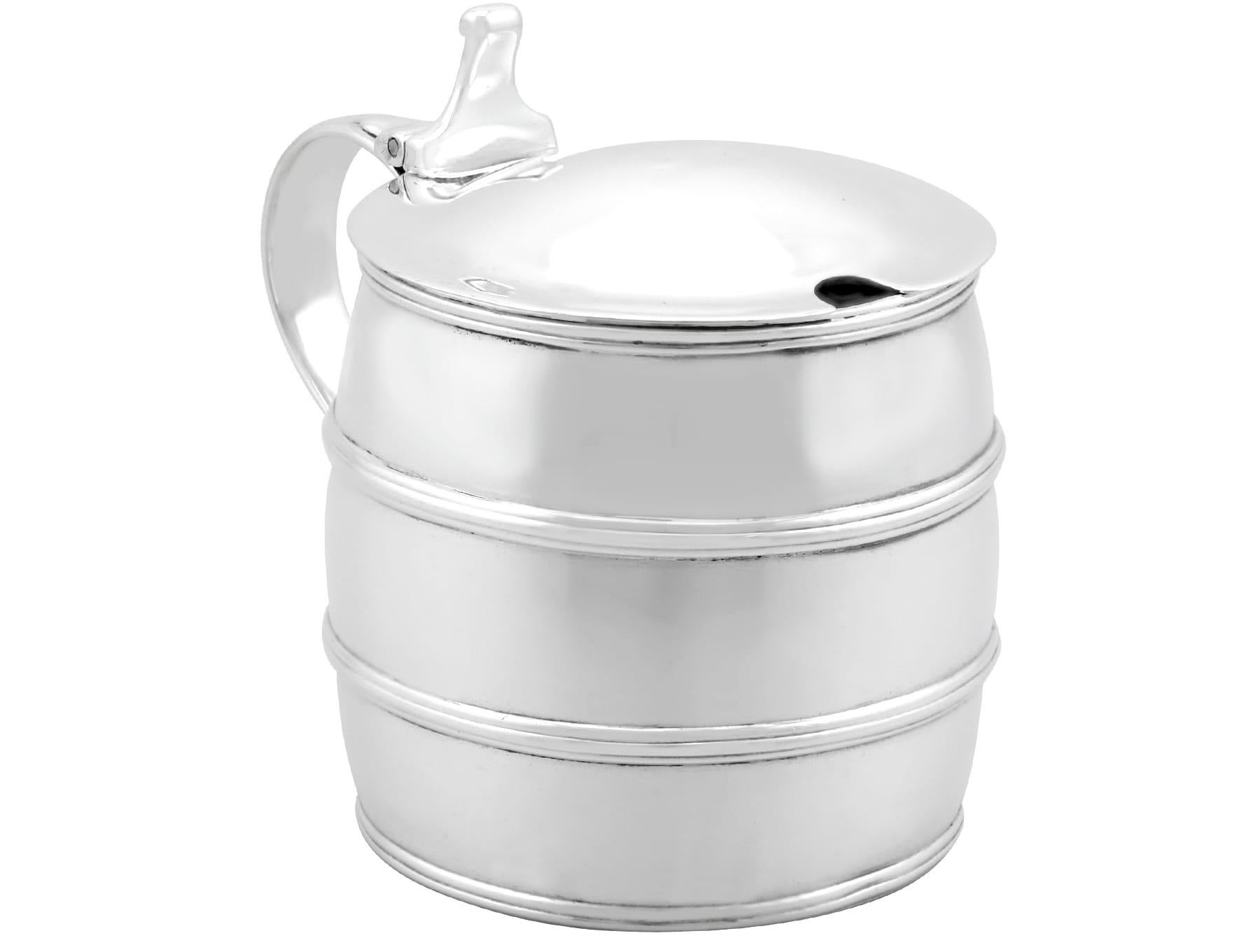 English Antique George III Sterling Silver Barrel Shaped Mustard Pot (1798) For Sale