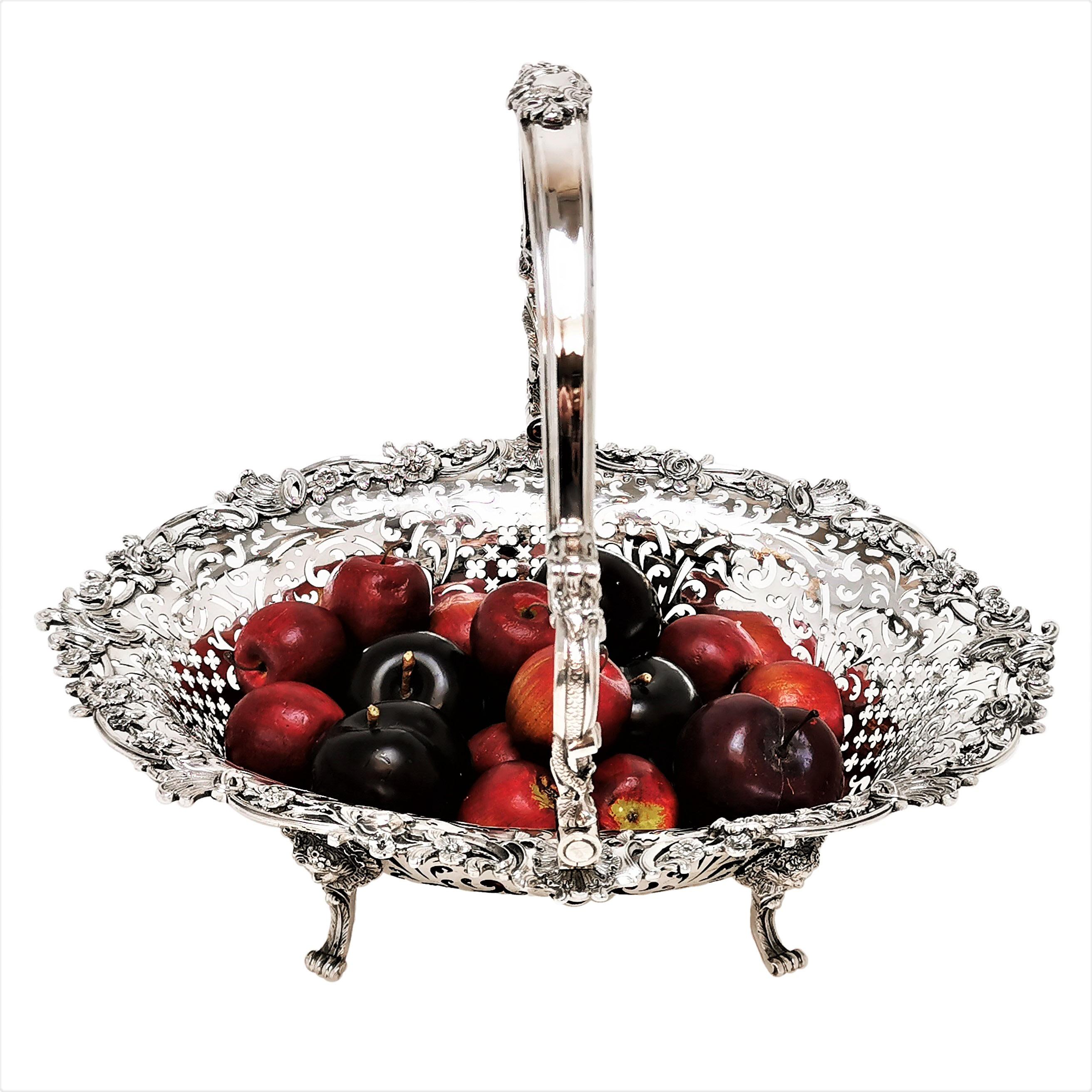 English Antique George III Sterling Silver Basket 1771 Cake Fruit Bread Swing Handled