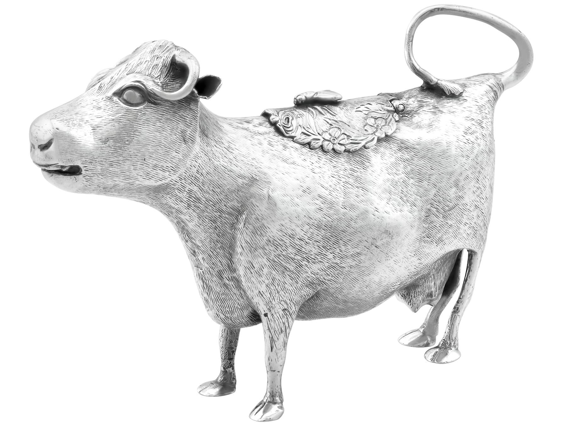 Argento 925 Antica lattiera per mucca in argento sterling di Giorgio III in vendita