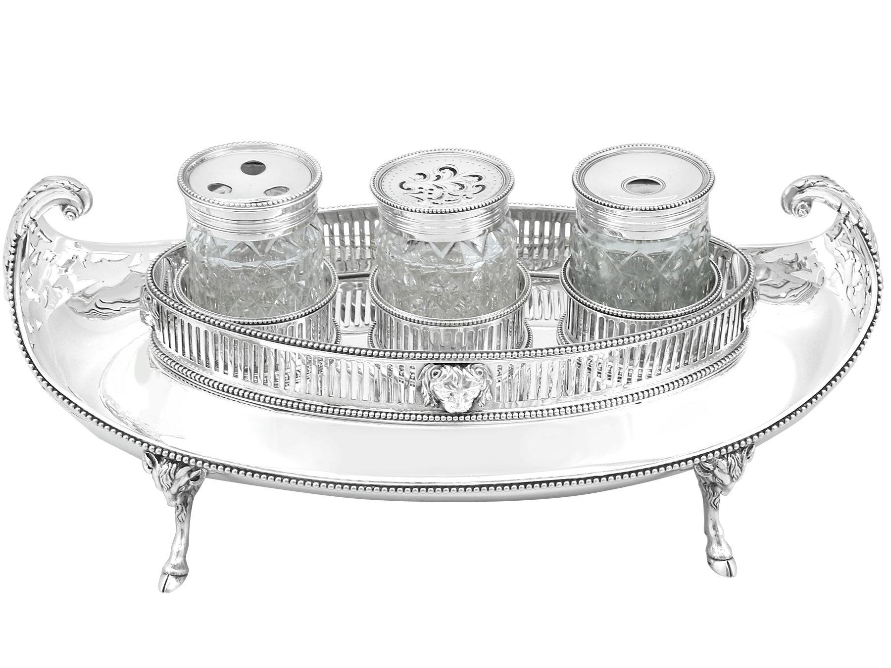 George III 18th Century Antique Sterling Silver Ladies Inkstand For Sale