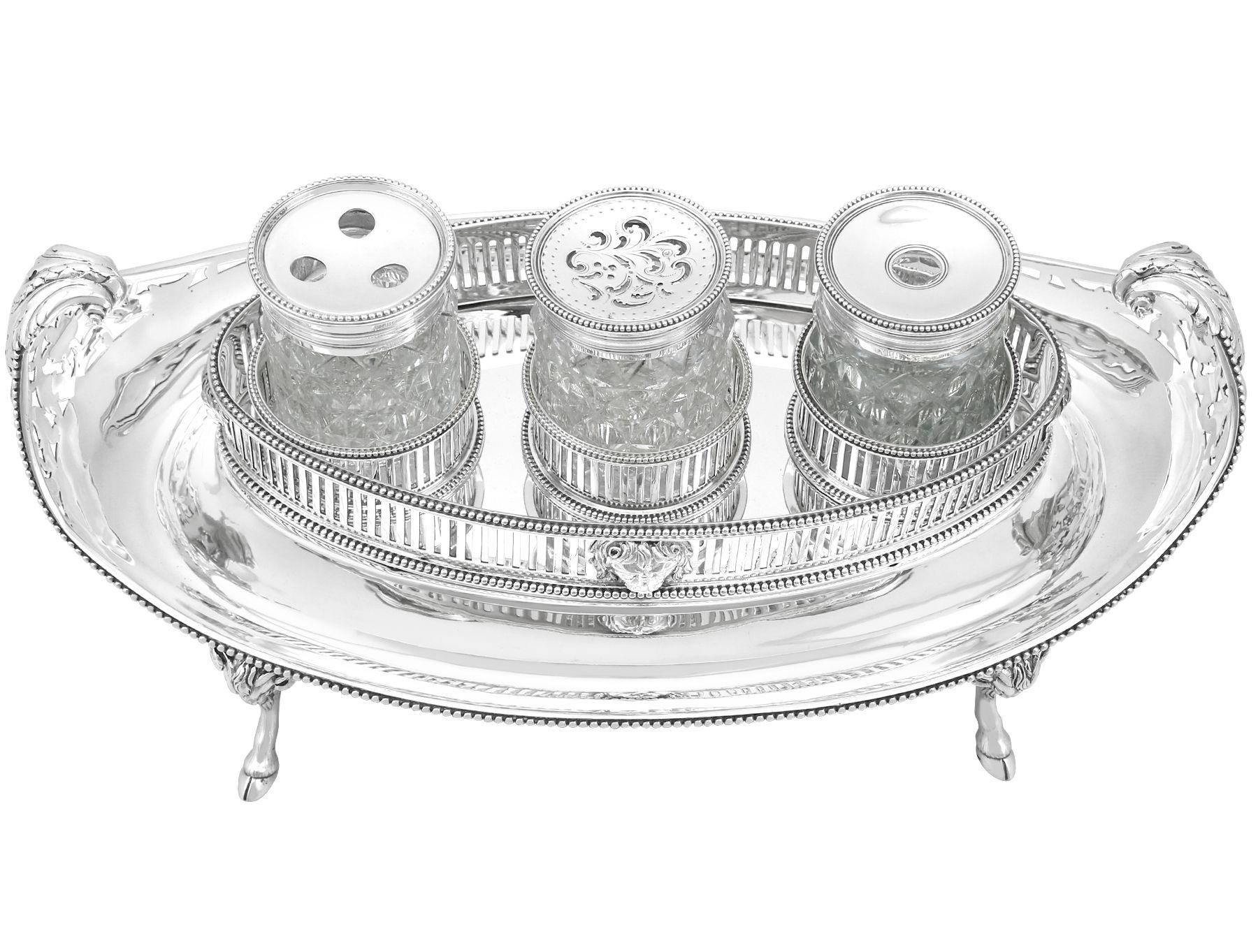 English 18th Century Antique Sterling Silver Ladies Inkstand For Sale