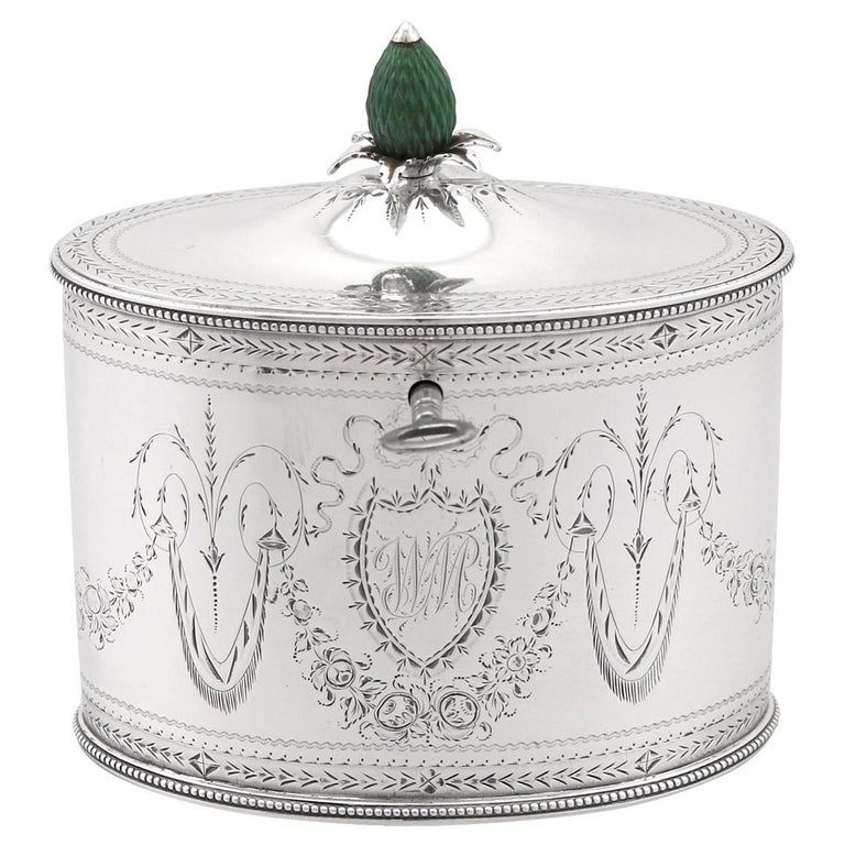 Antique George III Sterling Silver Locking Tea Caddy by Henry Chawner For Sale