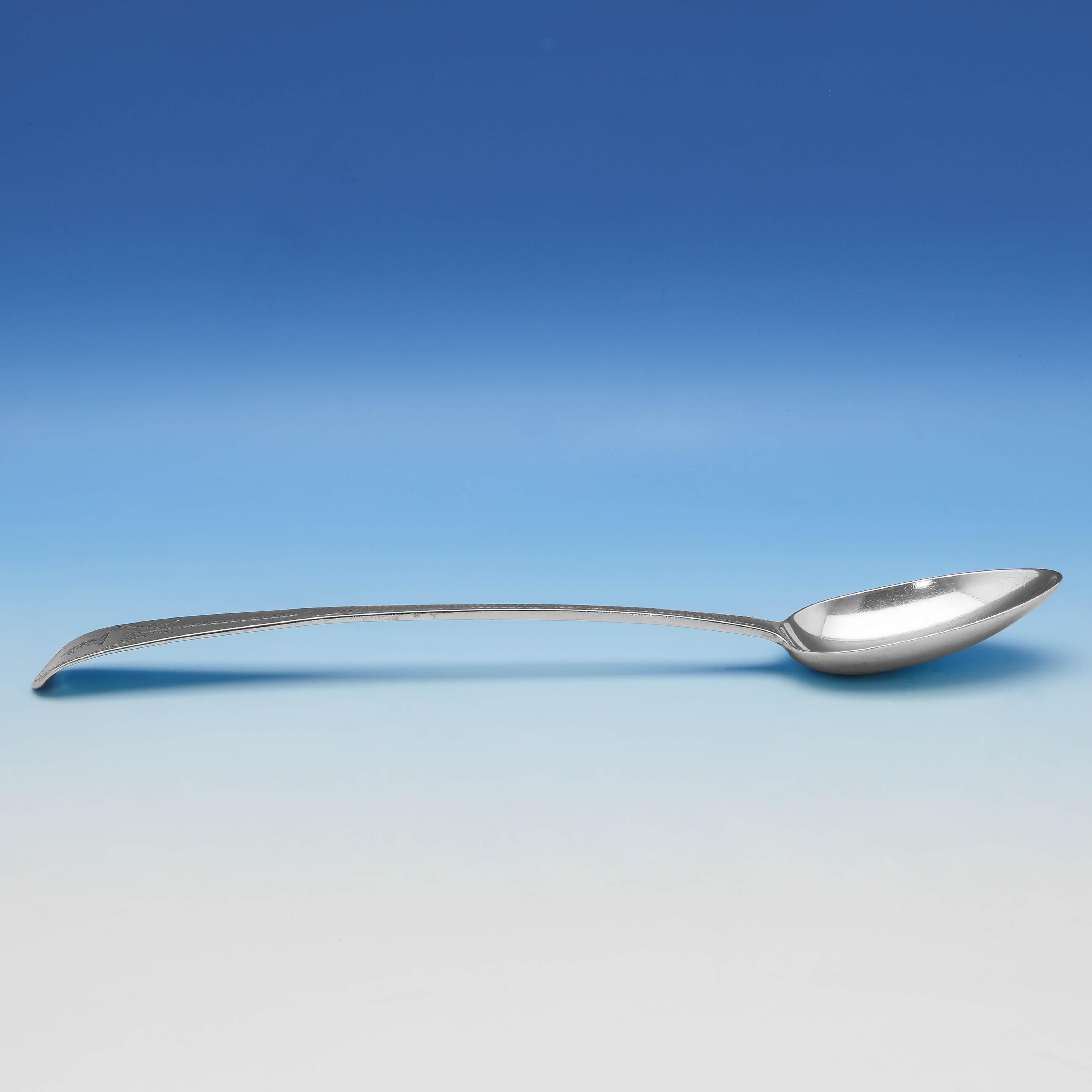British Antique George III Sterling Silver Pair of Neoclassical Basting Spoons, 1788