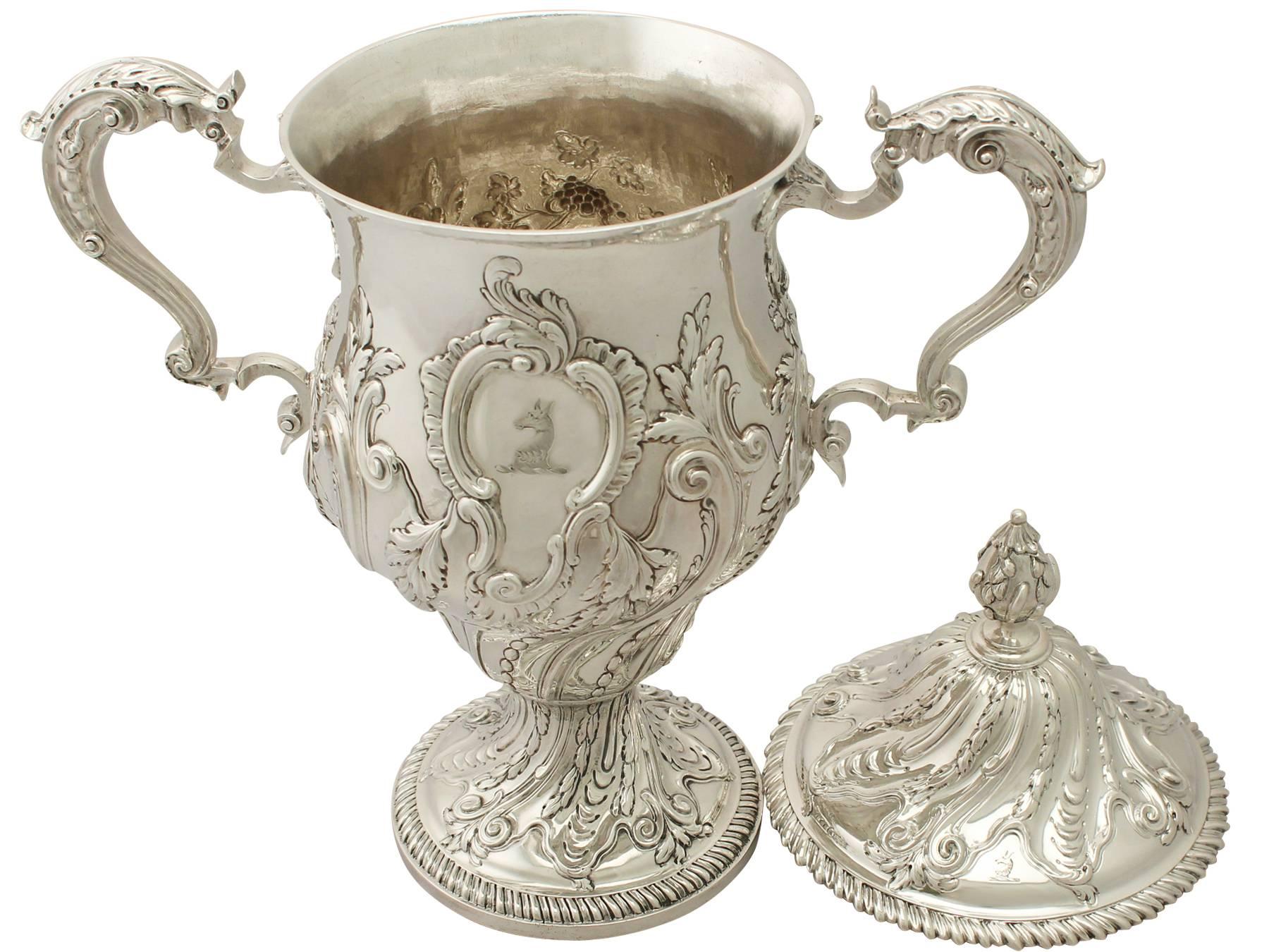 Mid-18th Century Antique George III Sterling Silver Presentation Cup and Cover