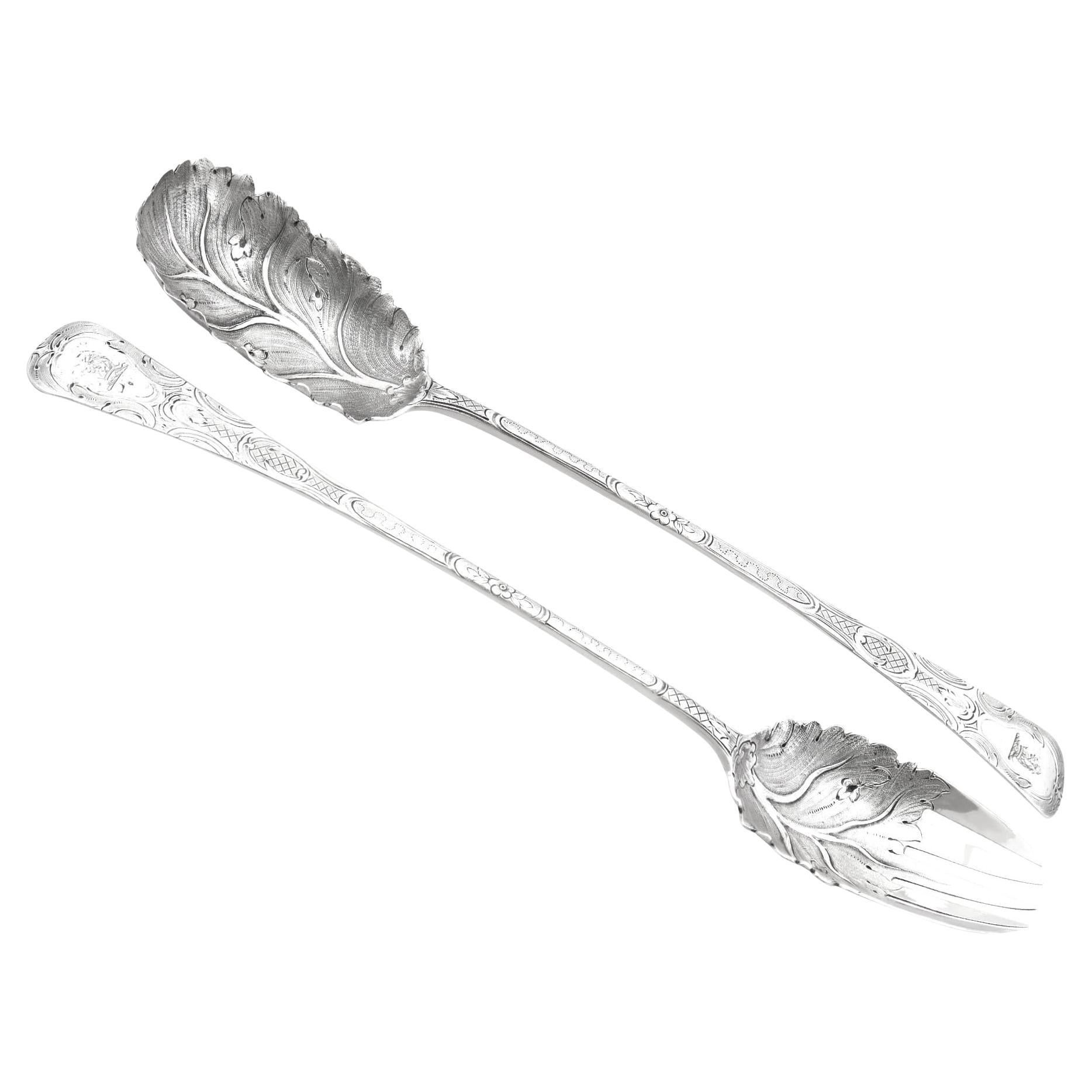 Antique George III Sterling Silver Salad Servers (1809)