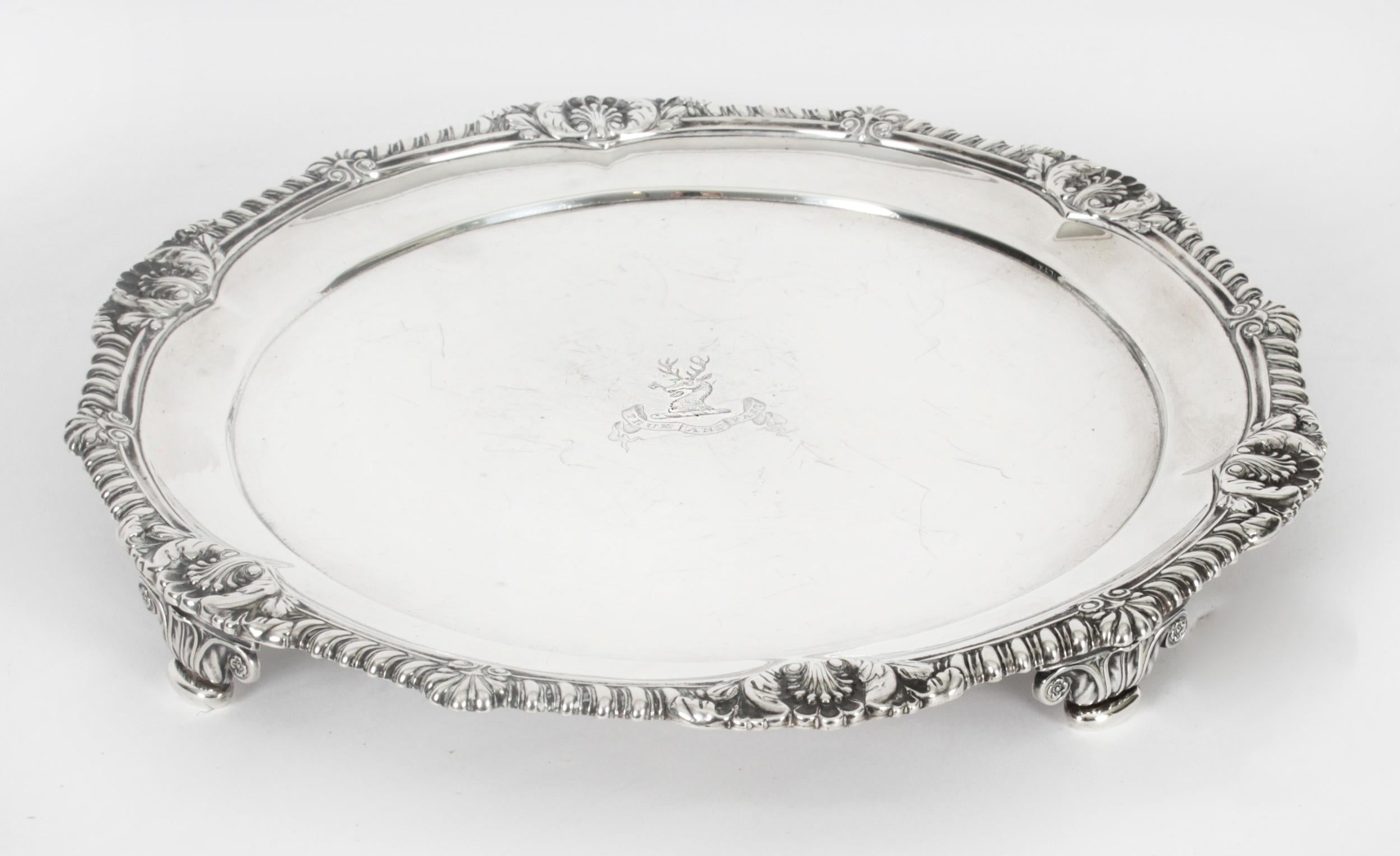 English Antique George III Sterling Silver Salver by Paul Storr 1811 19th Century For Sale