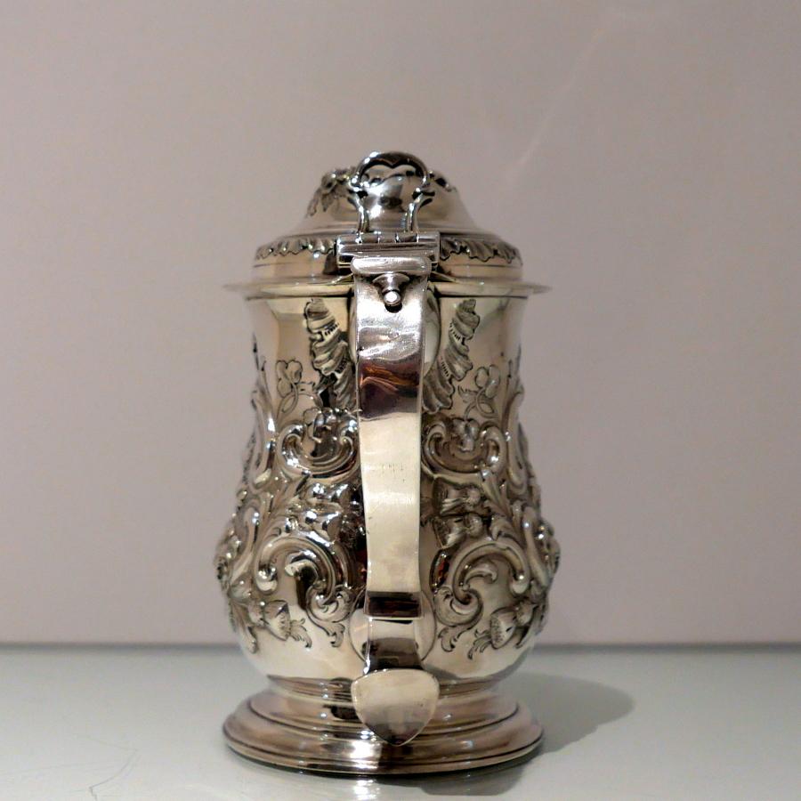British Antique George III Sterling Silver Tankard and Cover London 1763 John Swift For Sale