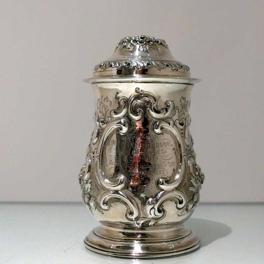 Mid-18th Century Antique George III Sterling Silver Tankard and Cover London 1763 John Swift For Sale