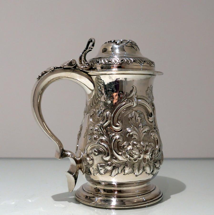 Antique George III Sterling Silver Tankard and Cover London 1763 John Swift For Sale 1