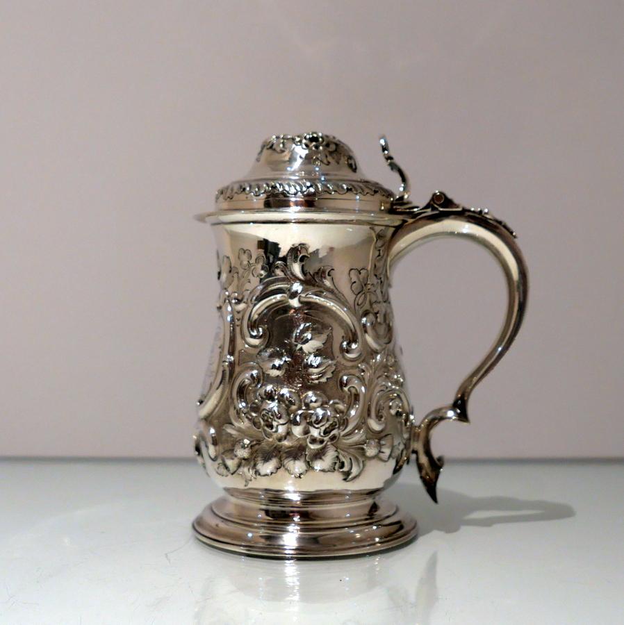 Antique George III Sterling Silver Tankard and Cover London 1763 John Swift For Sale 3