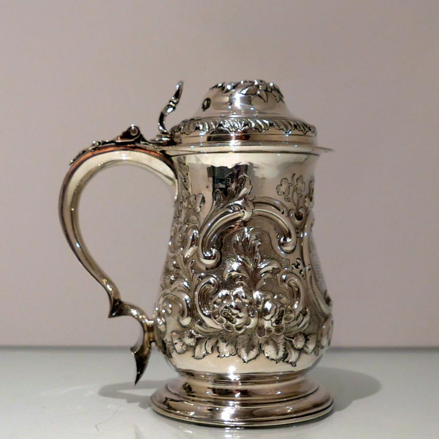 Antique George III Sterling Silver Tankard and Cover London 1763 John Swift For Sale 5