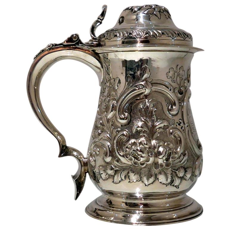 Antique George III Sterling Silver Tankard and Cover London 1763 John Swift For Sale