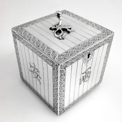 Antique George III Sterling Silver Tea Caddy 1771 Georgian Chinese Design