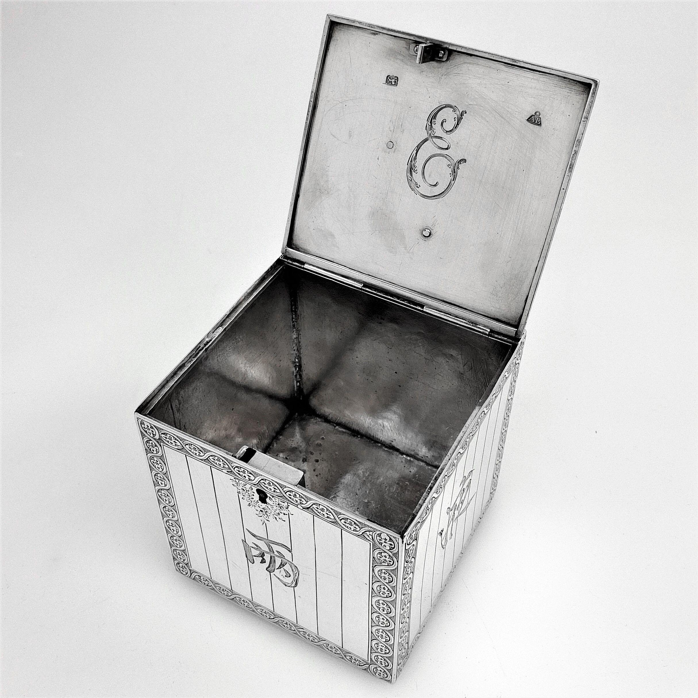18th Century and Earlier Antique George III Sterling Silver Tea Caddy 1771 Georgian Chinese Design