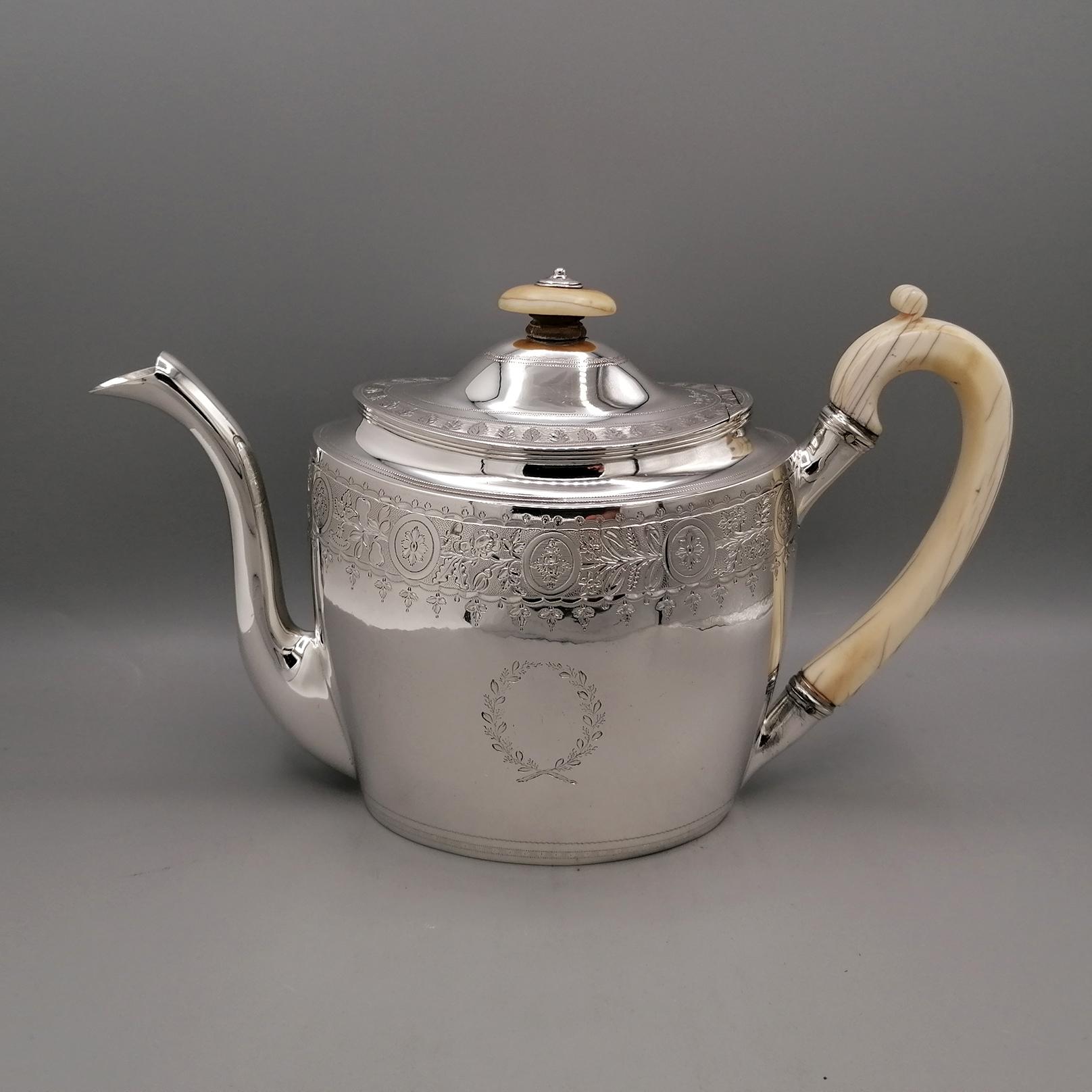 Antike George III Sterling Silber Tee-Kaffee-Set Elfenbein Griffe & Tablett 1798-1800 im Angebot 2