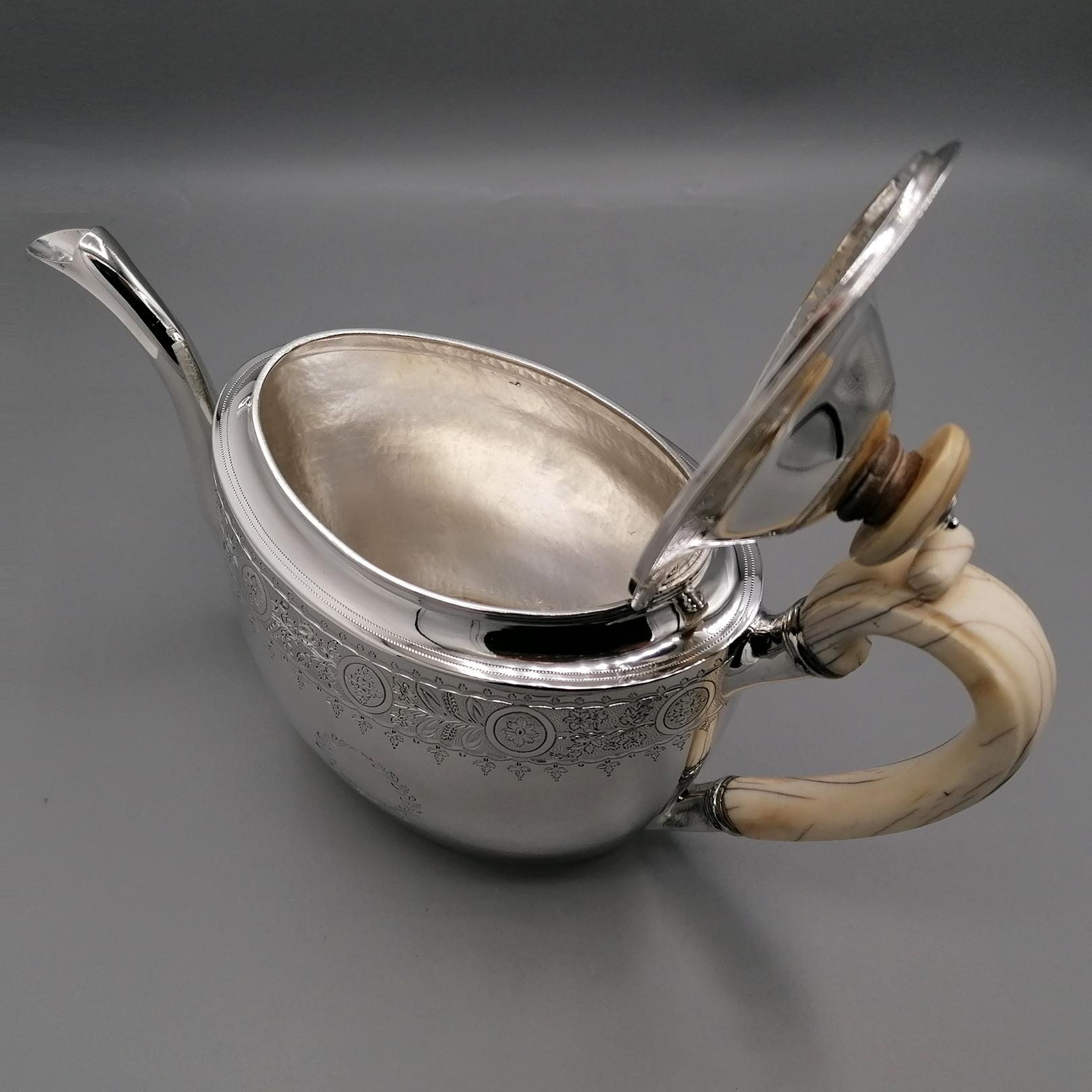 Antike George III Sterling Silber Tee-Kaffee-Set Elfenbein Griffe & Tablett 1798-1800 im Angebot 4