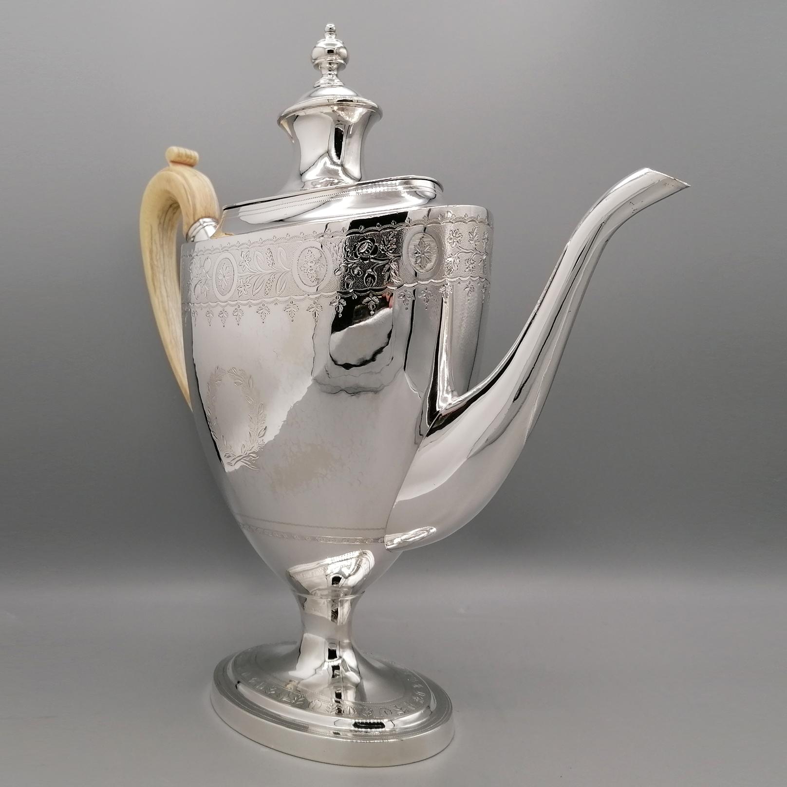 Antike George III Sterling Silber Tee-Kaffee-Set Elfenbein Griffe & Tablett 1798-1800 im Angebot 8