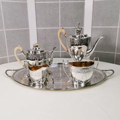 Antike George III Sterling Silber Tee-Kaffee-Set Elfenbein Griffe & Tablett 1798-1800