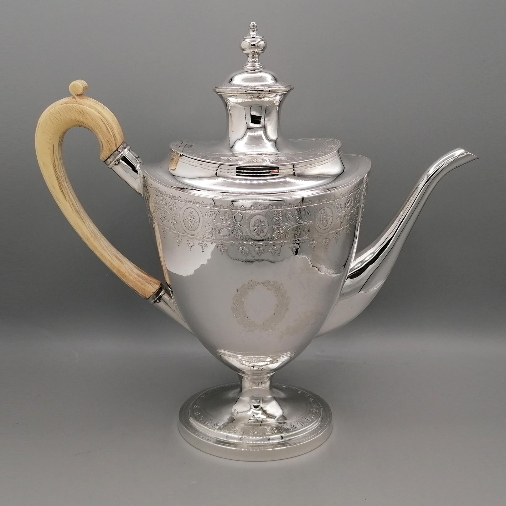Antike George III Sterling Silber Tee-Kaffee-Set Elfenbein Griffe & Tablett 1798-1800 (18th Century) im Angebot