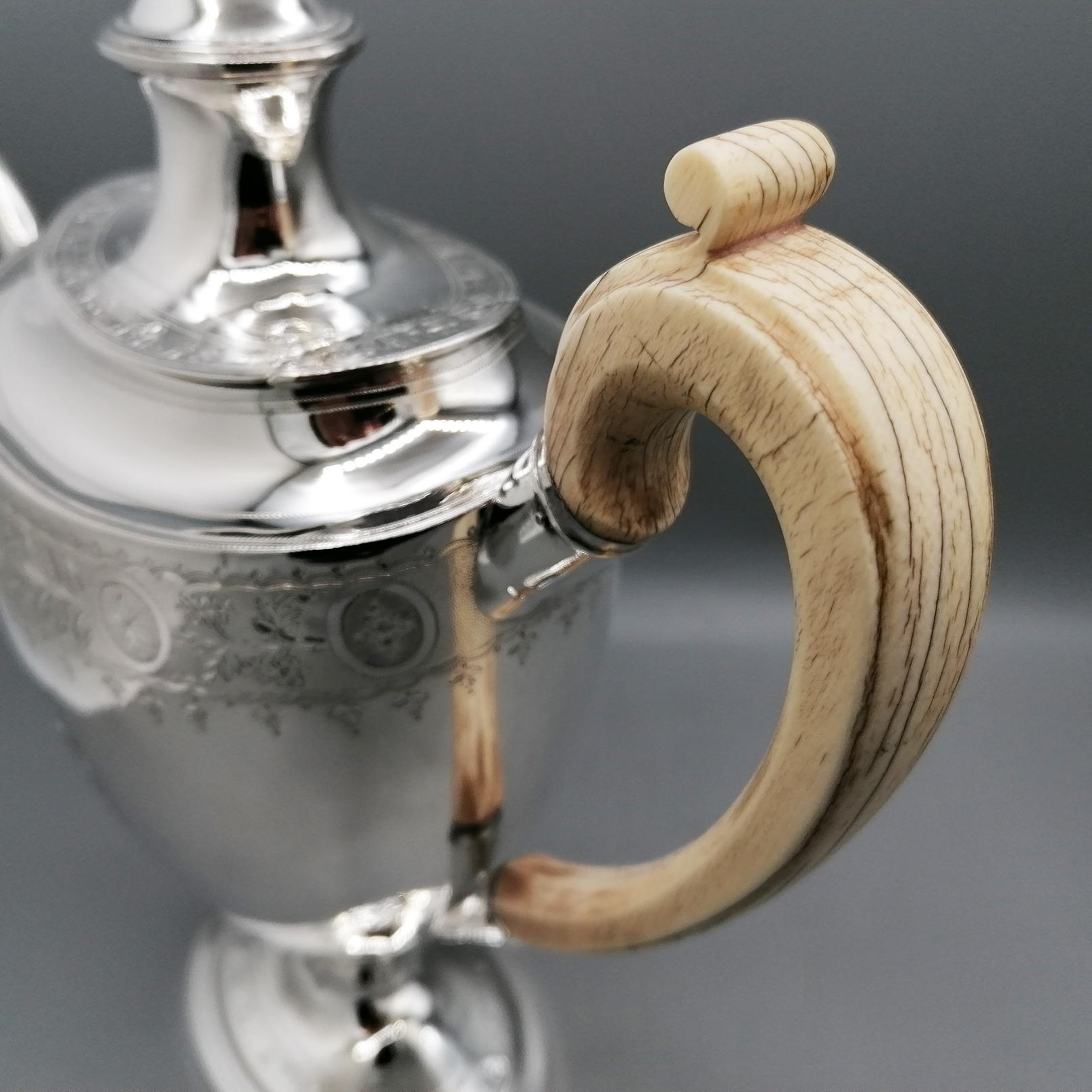 Antike George III Sterling Silber Tee-Kaffee-Set Elfenbein Griffe & Tablett 1798-1800 (Sterlingsilber) im Angebot