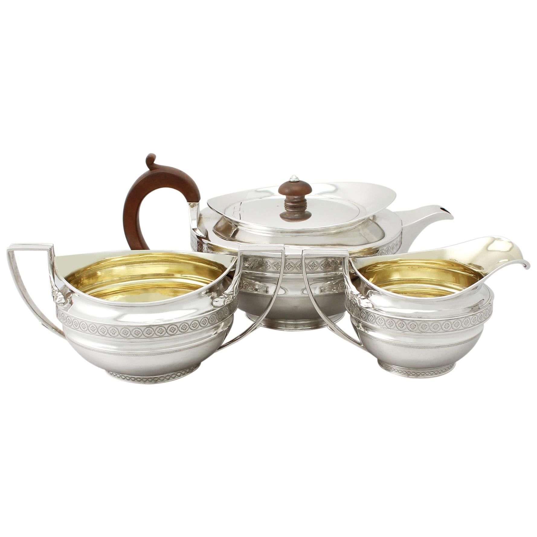 Antique George III Sterling Silver Three Piece Tea Service by John Emes