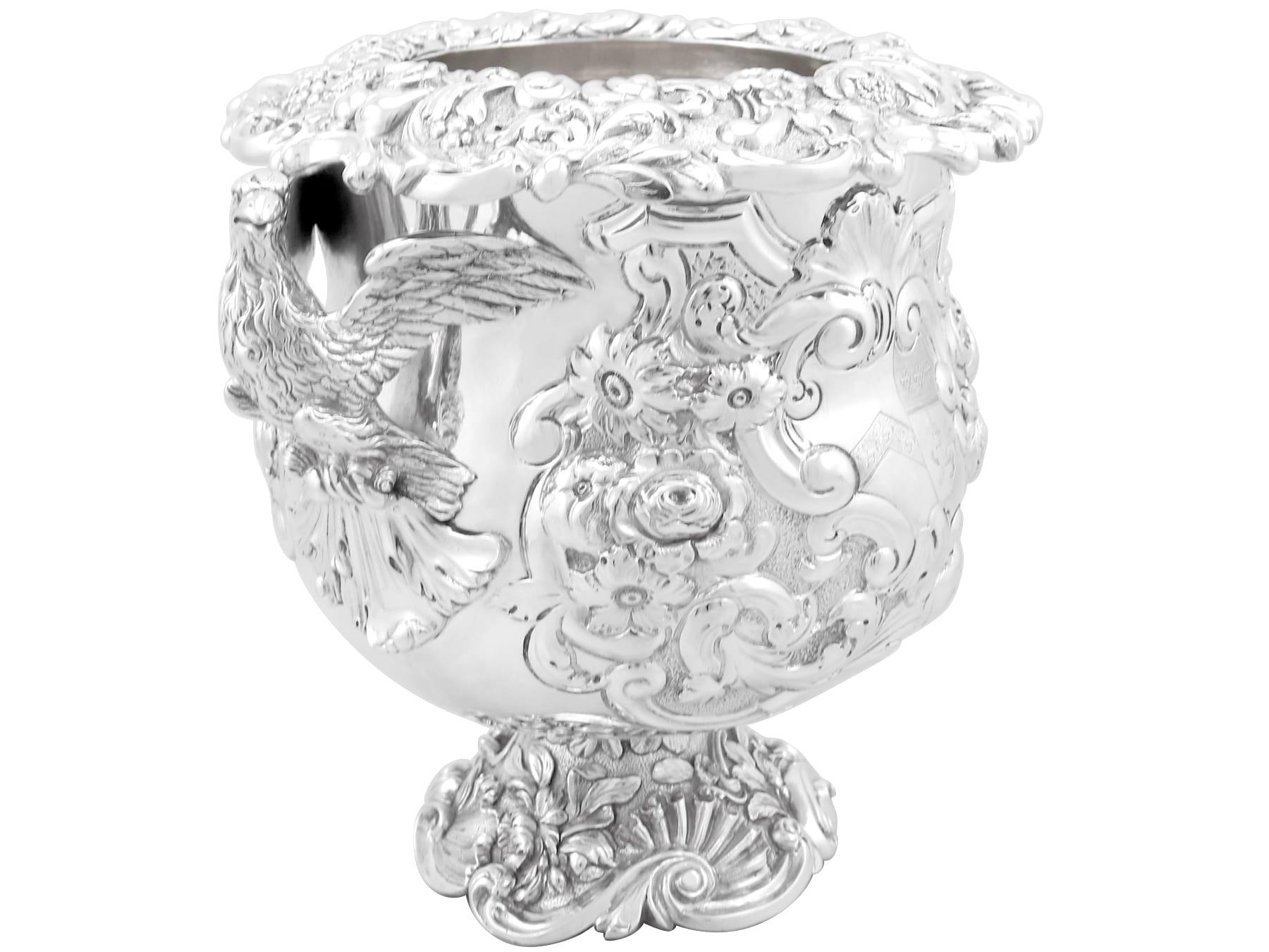 Cast Antique George III Sterling Silver Wine Cooler For Sale