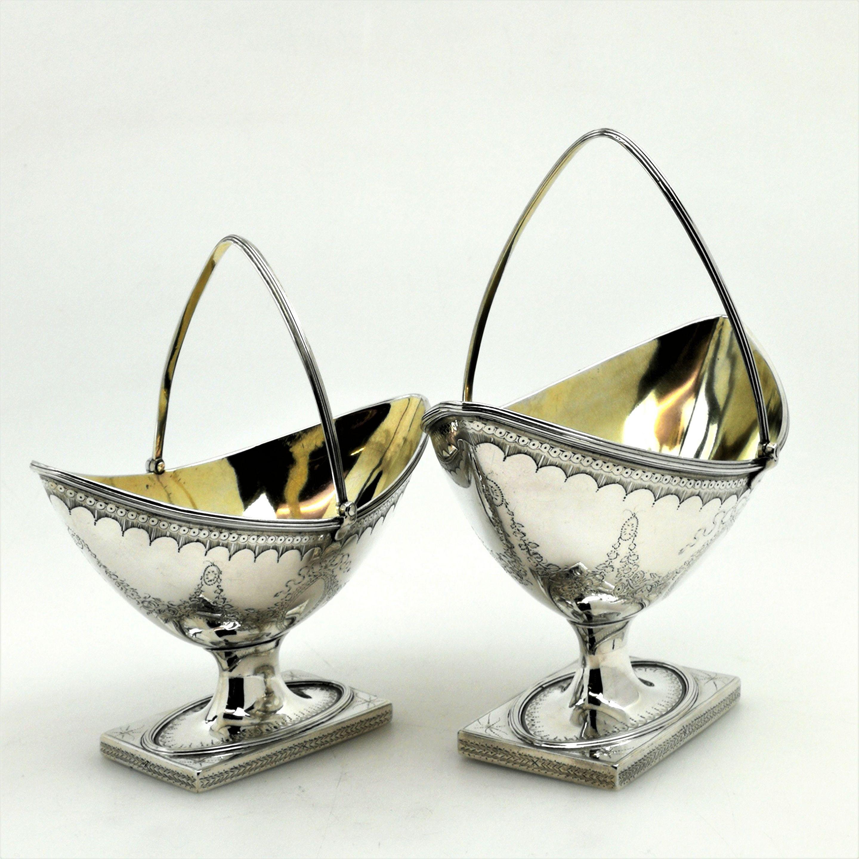 Antique George III Sterling Sugar and Cream Basket Set 1786 Georgian Baskets In Good Condition For Sale In London, GB