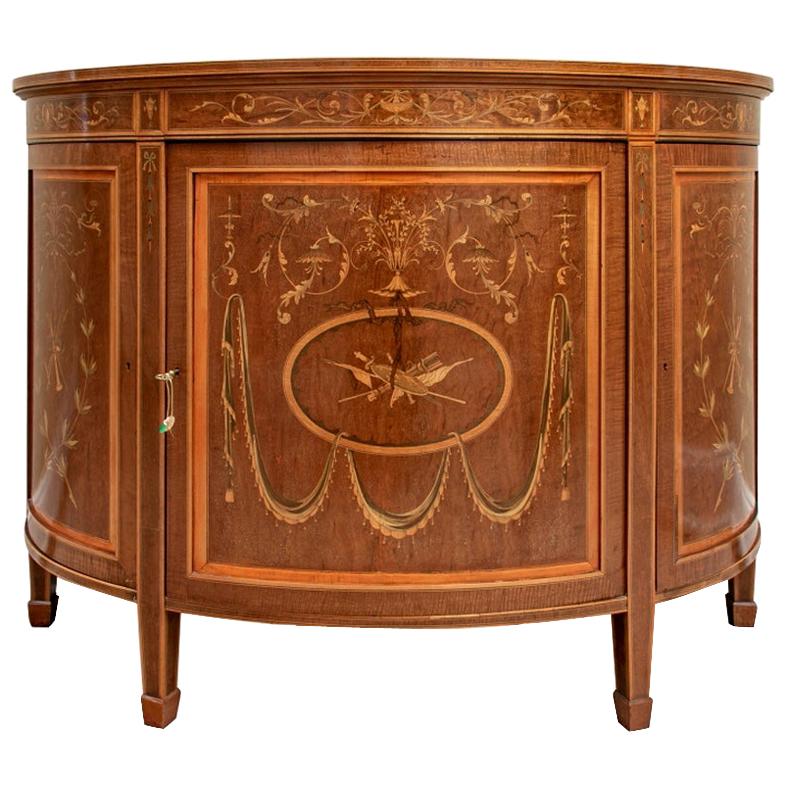 Antique George III Style Demilune Satinwood Marquetry Cabinet For Sale