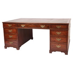 Antique George III Style Mahogany Leather Top Partners Desk