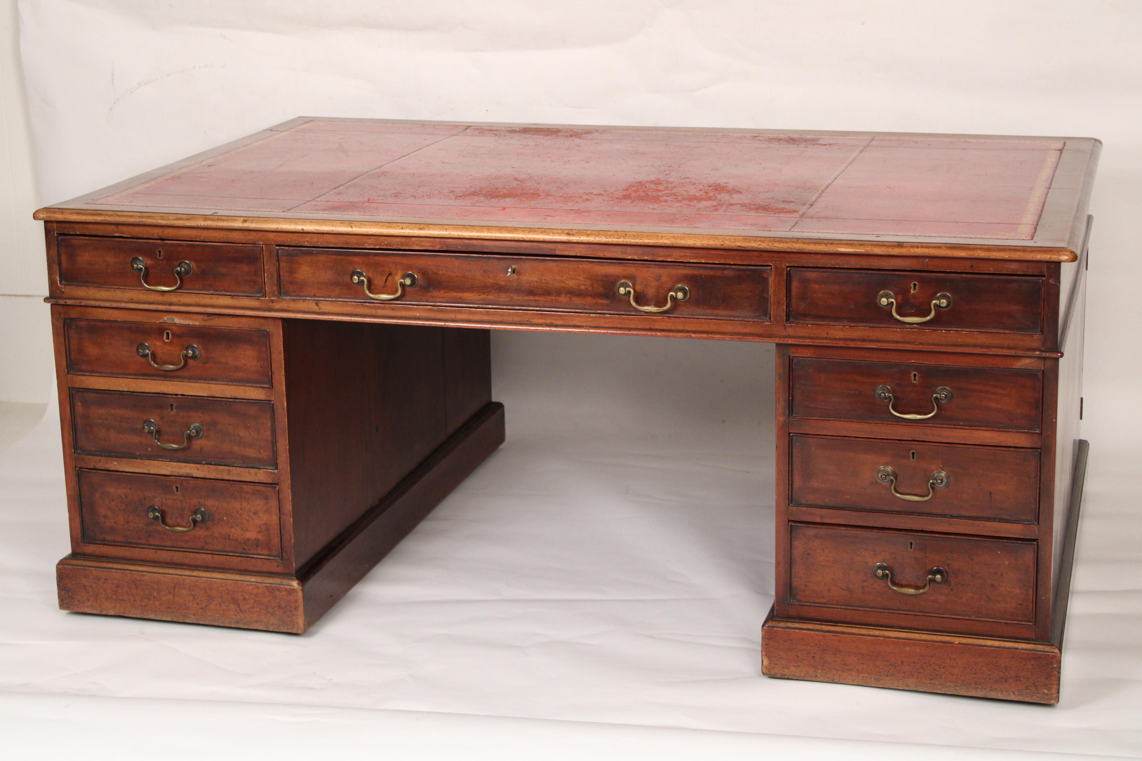 English Antique George III Style Mahogany Partners Desk