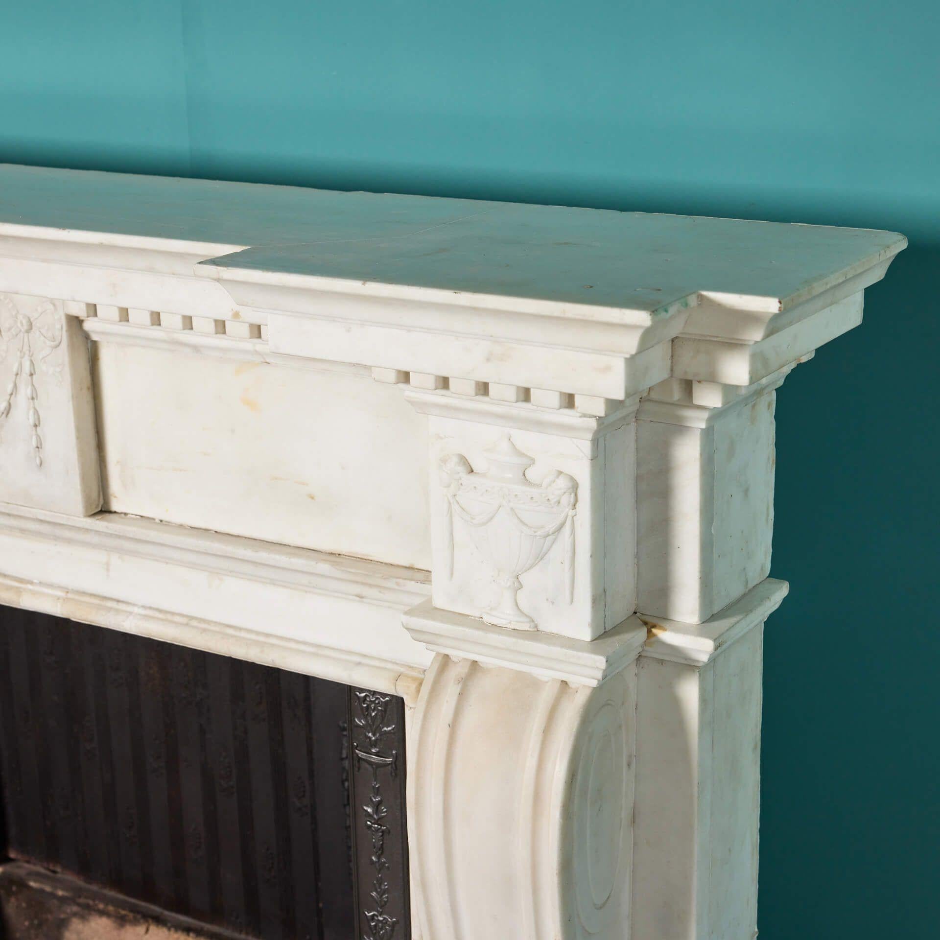 Antique George III Style Neoclassical Marble Fireplace For Sale 4